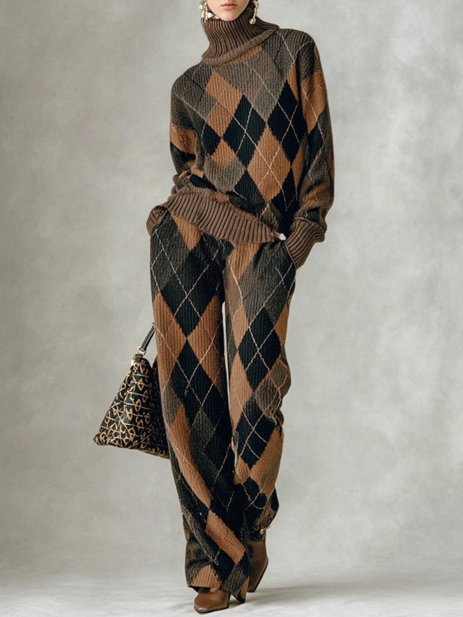 Casual Plaid Turtleneck Sweater