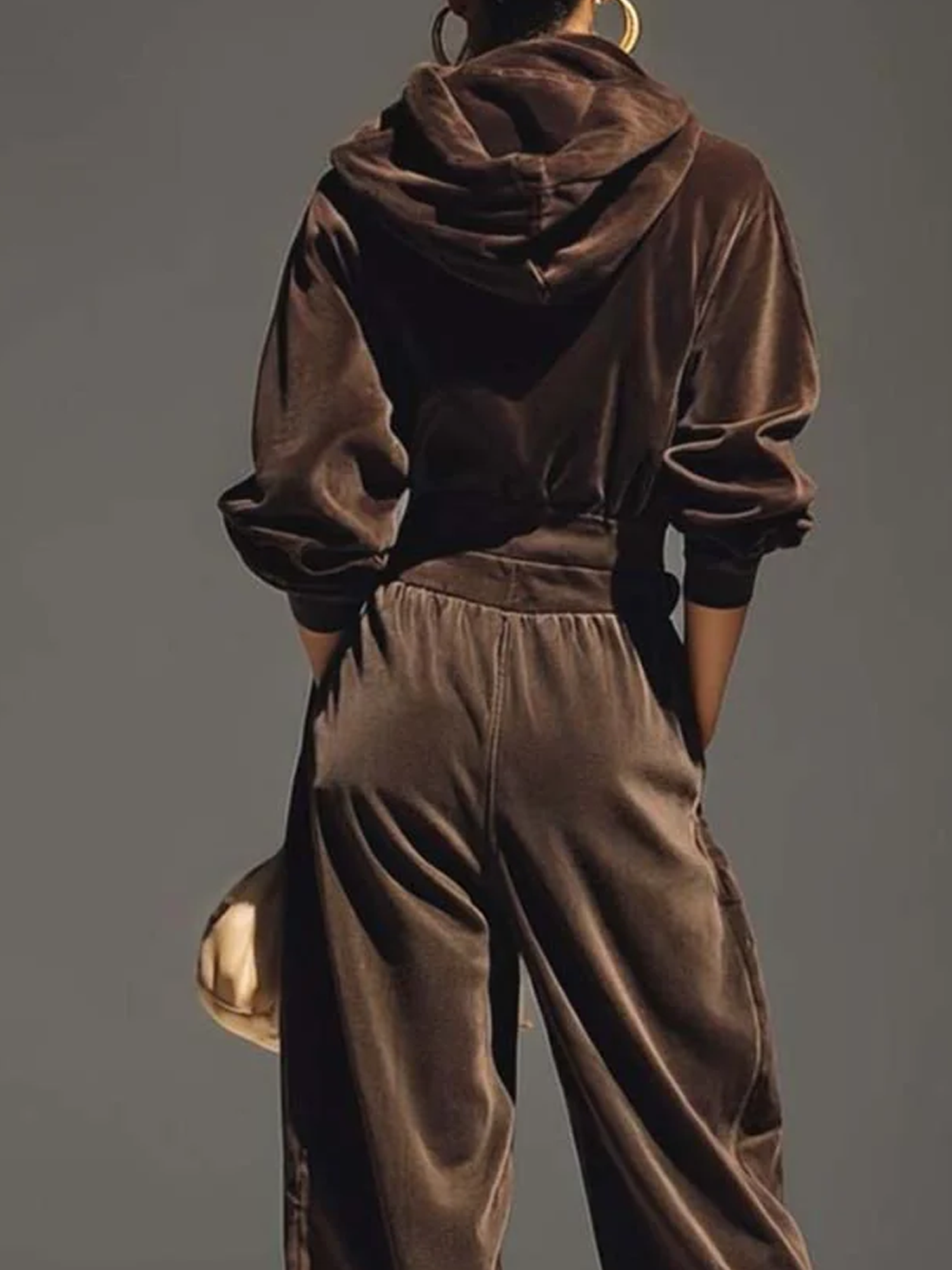 Velvet Casual Plain Hoodie Blouse