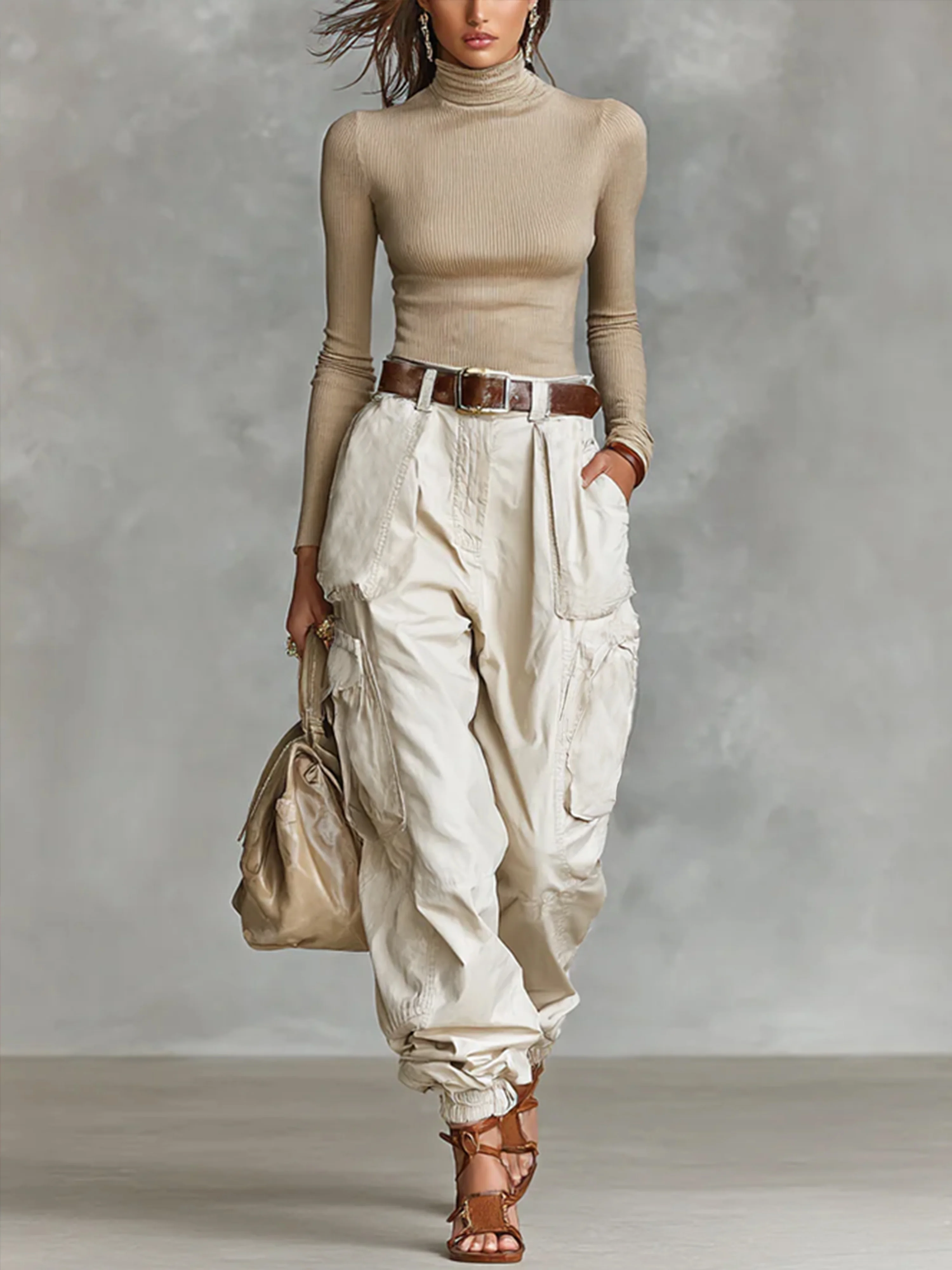 Casual Plain Pockets Cargo Pants
