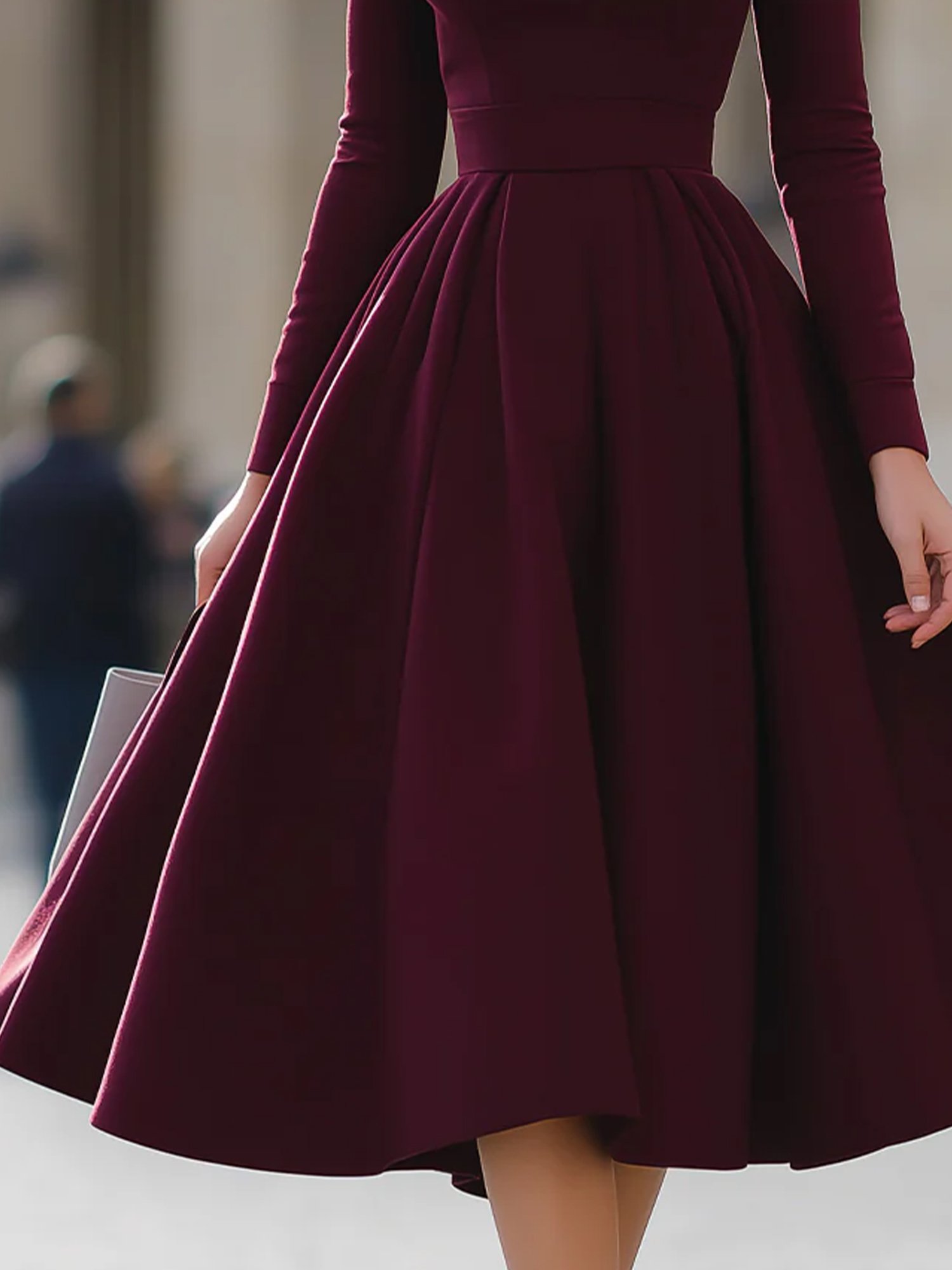 Elegant Plain V Neck Midi Dress