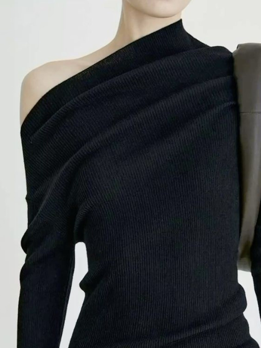 Knitted Casual Plain Boat Neck T-shirt