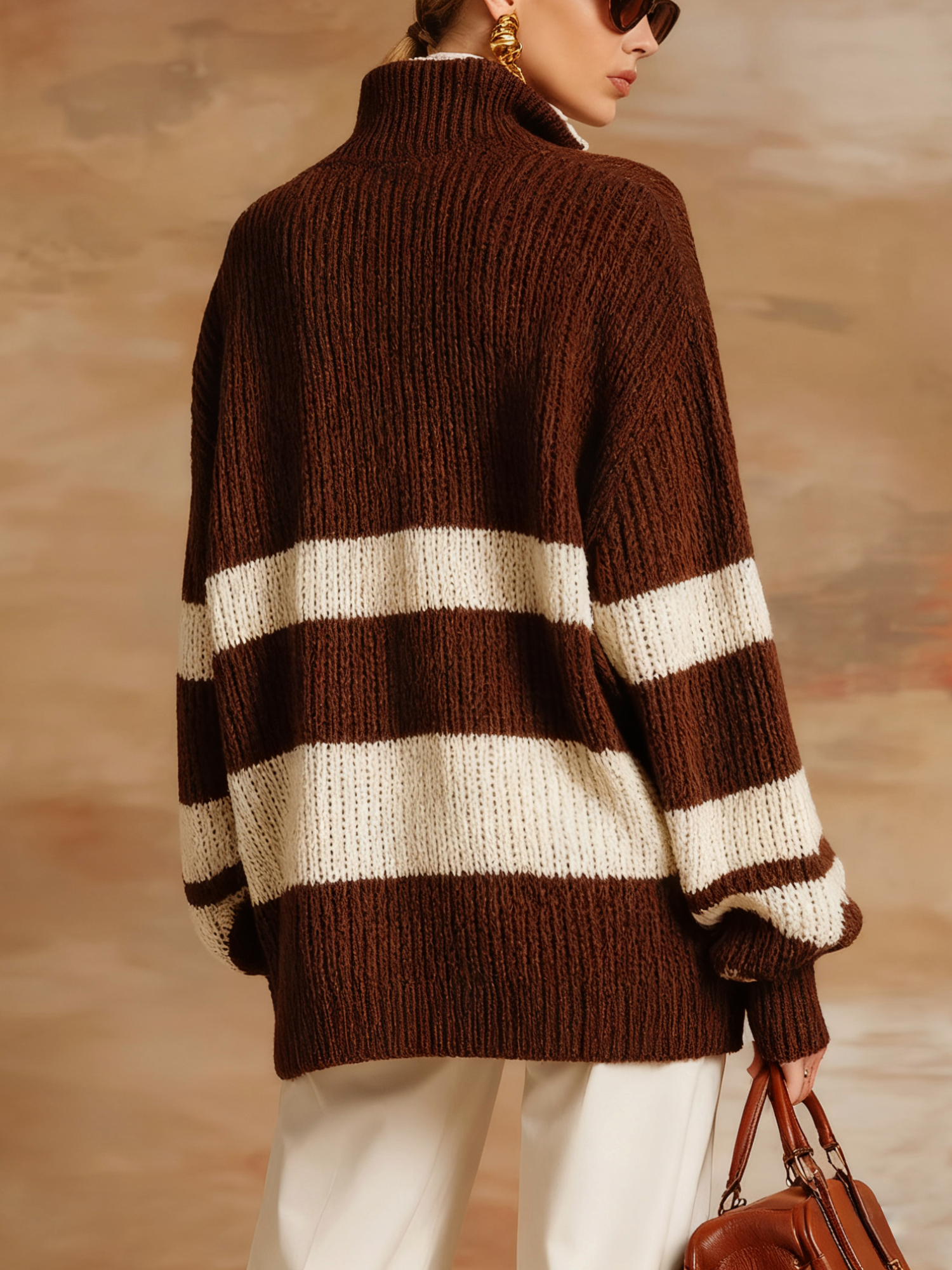 Casual Color Block Stand Collar Sweater