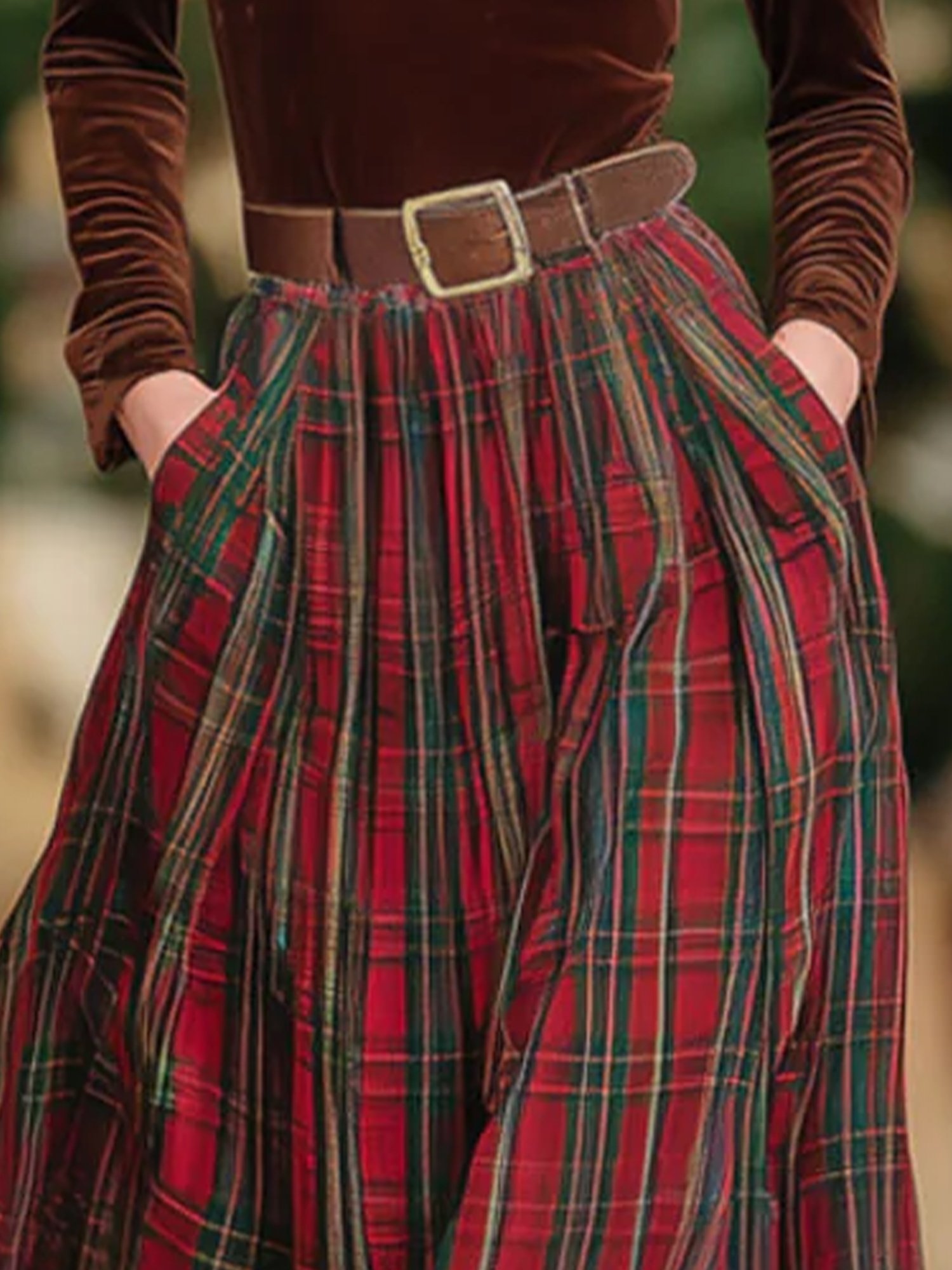Urban Printing Plaid Maxi Skirt No Belt