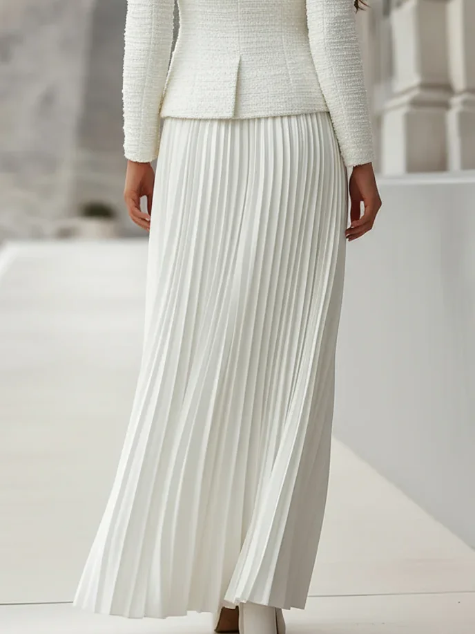 Elegant Pleated Plain Maxi Skirt