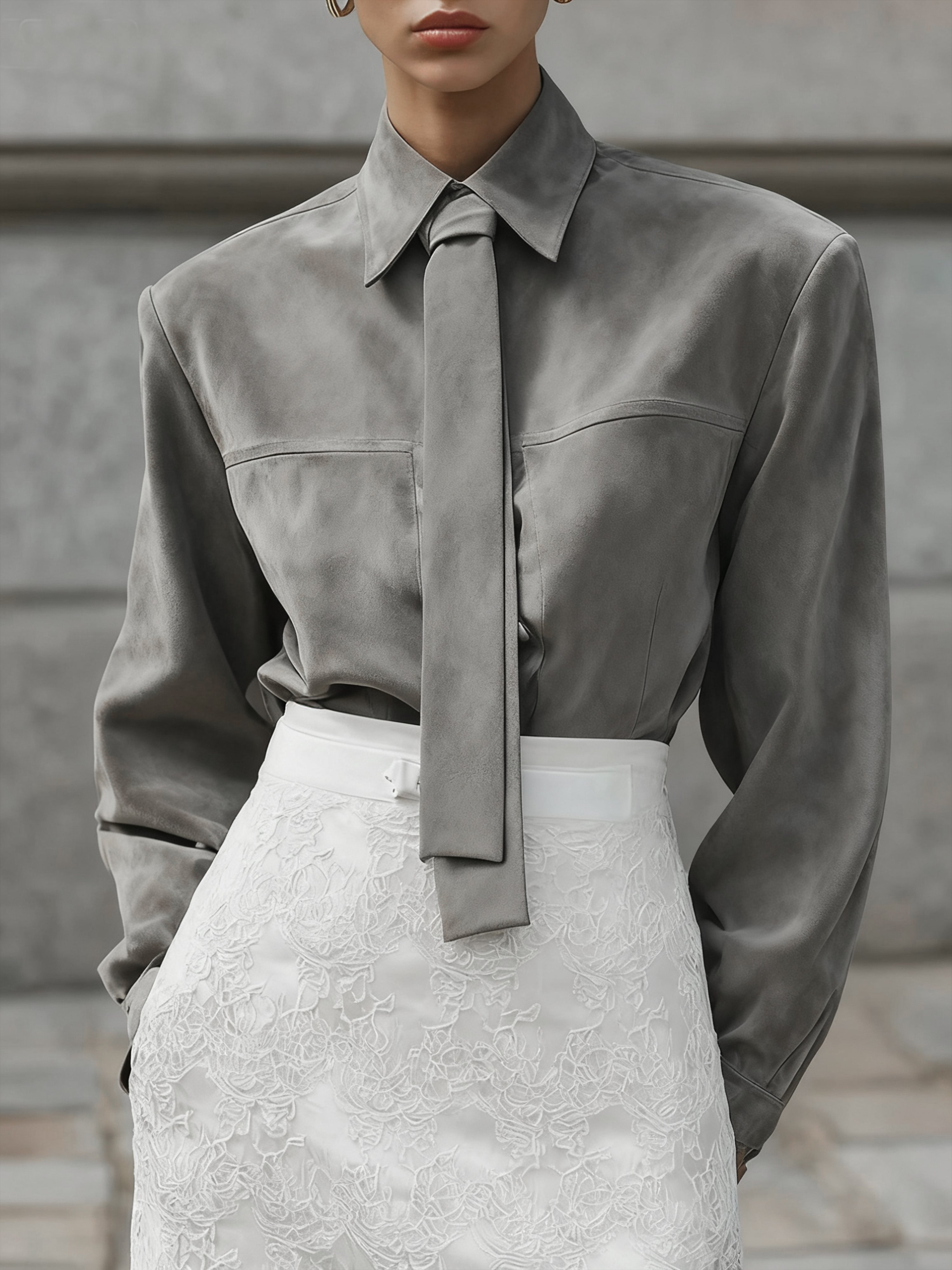 Suede Urban Plain Buttoned Faux Leather Top With Tie