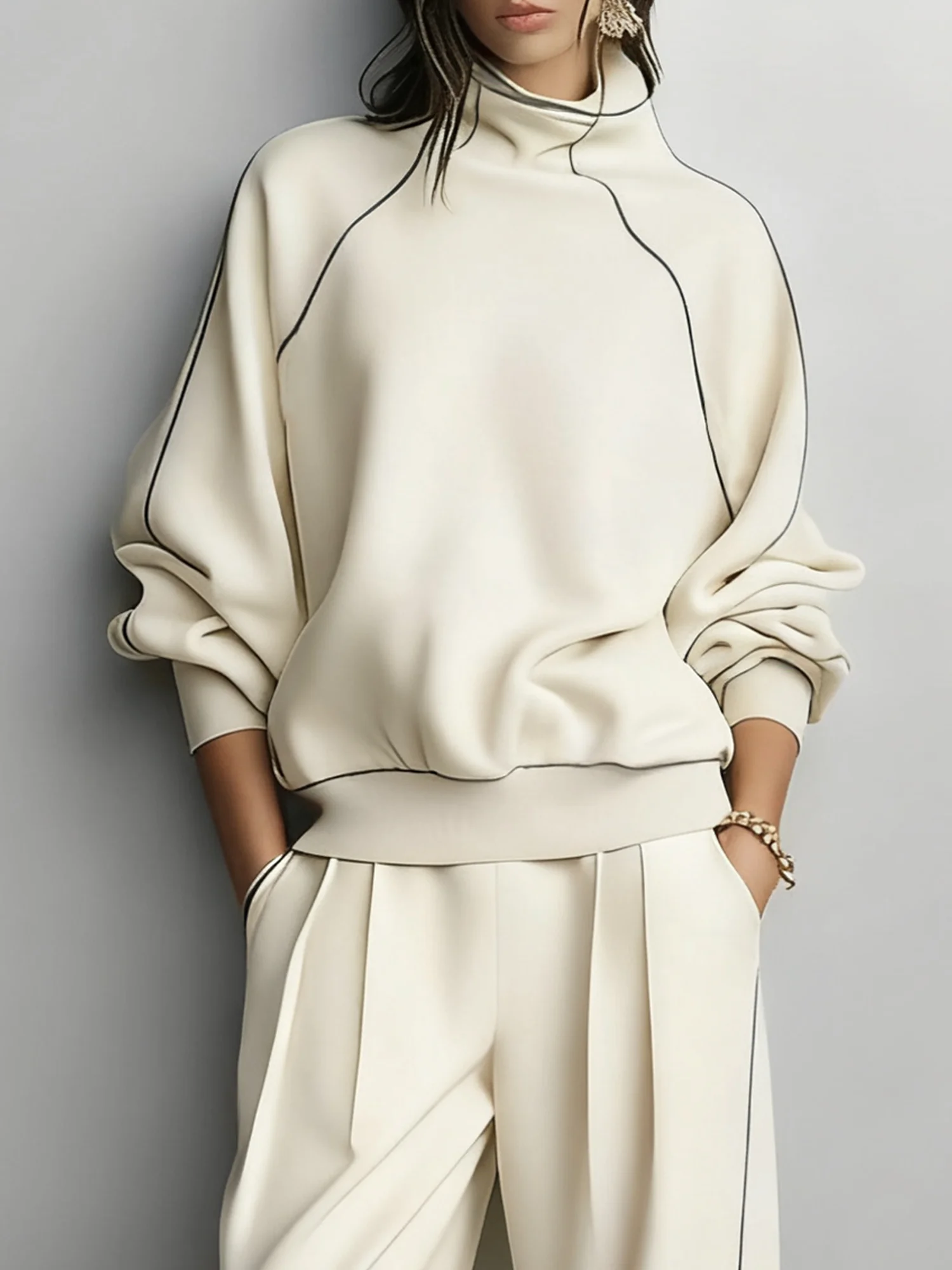 Casual Color Block Stand Collar Sweatshirt