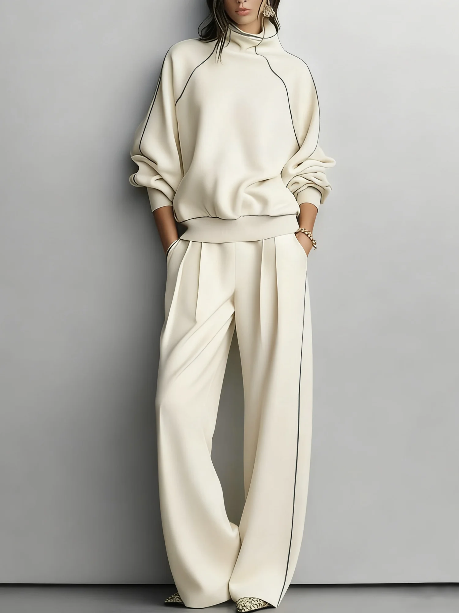 Casual Color Block Stand Collar Sweatshirt