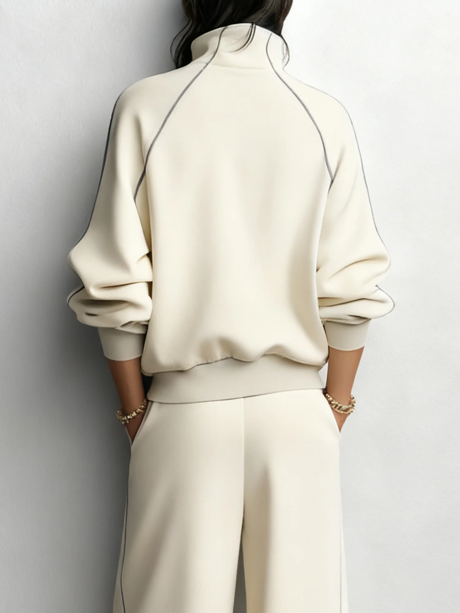 Casual Color Block Stand Collar Sweatshirt