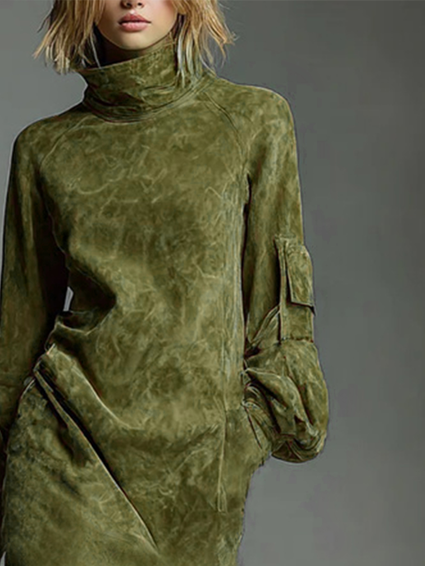 Urban Suede-Look Midi Dress with Pockets