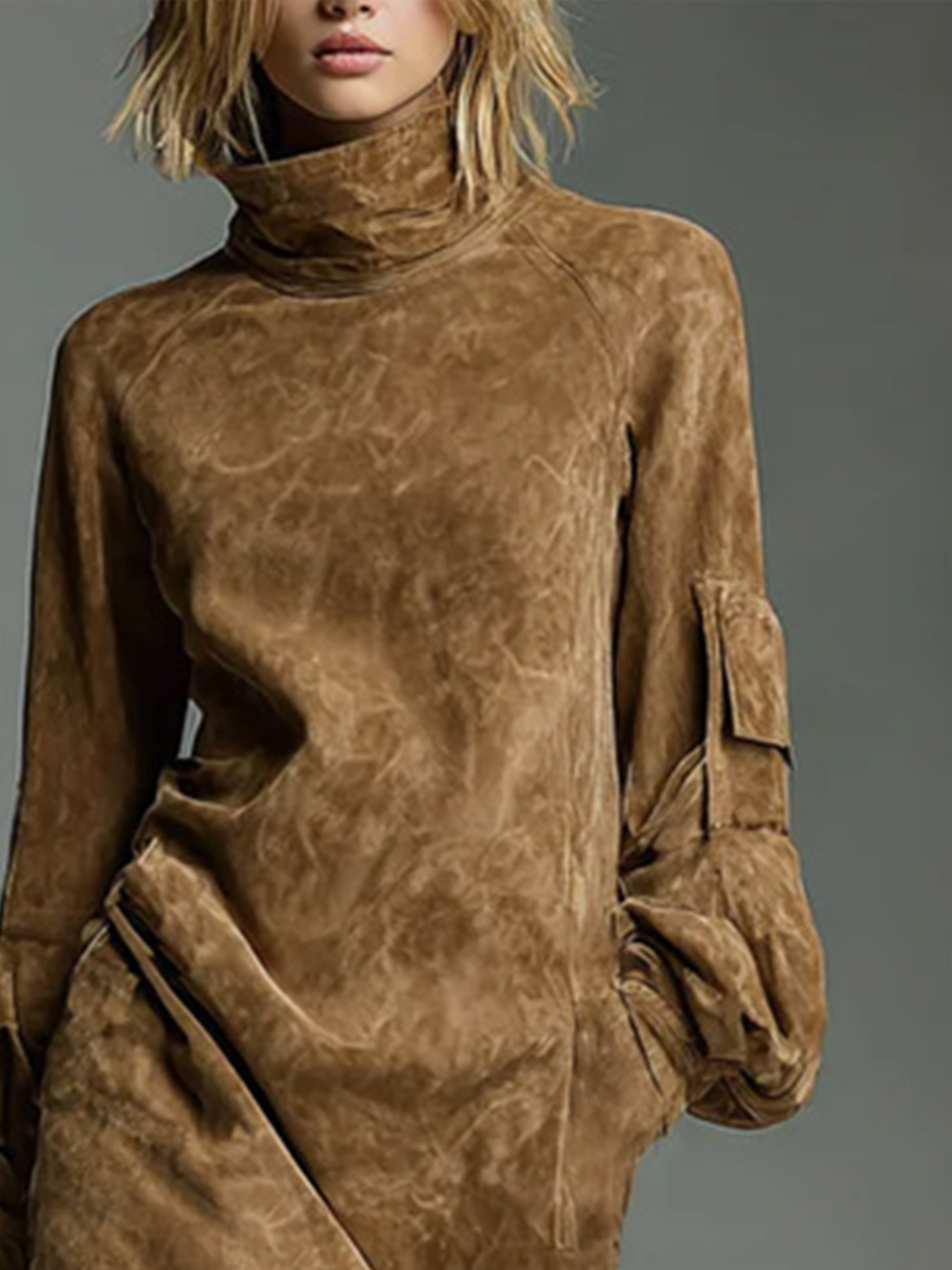 Urban Suede-Look Midi Dress with Pockets