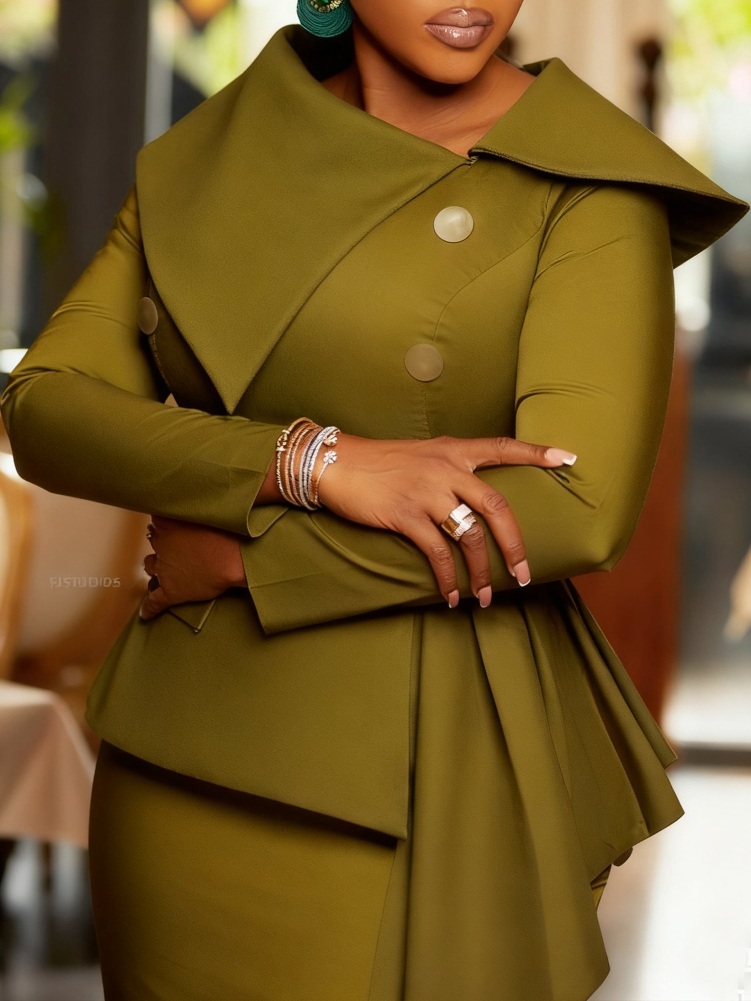 Elegant Plain Asymmetric Shawl Collar Blouse