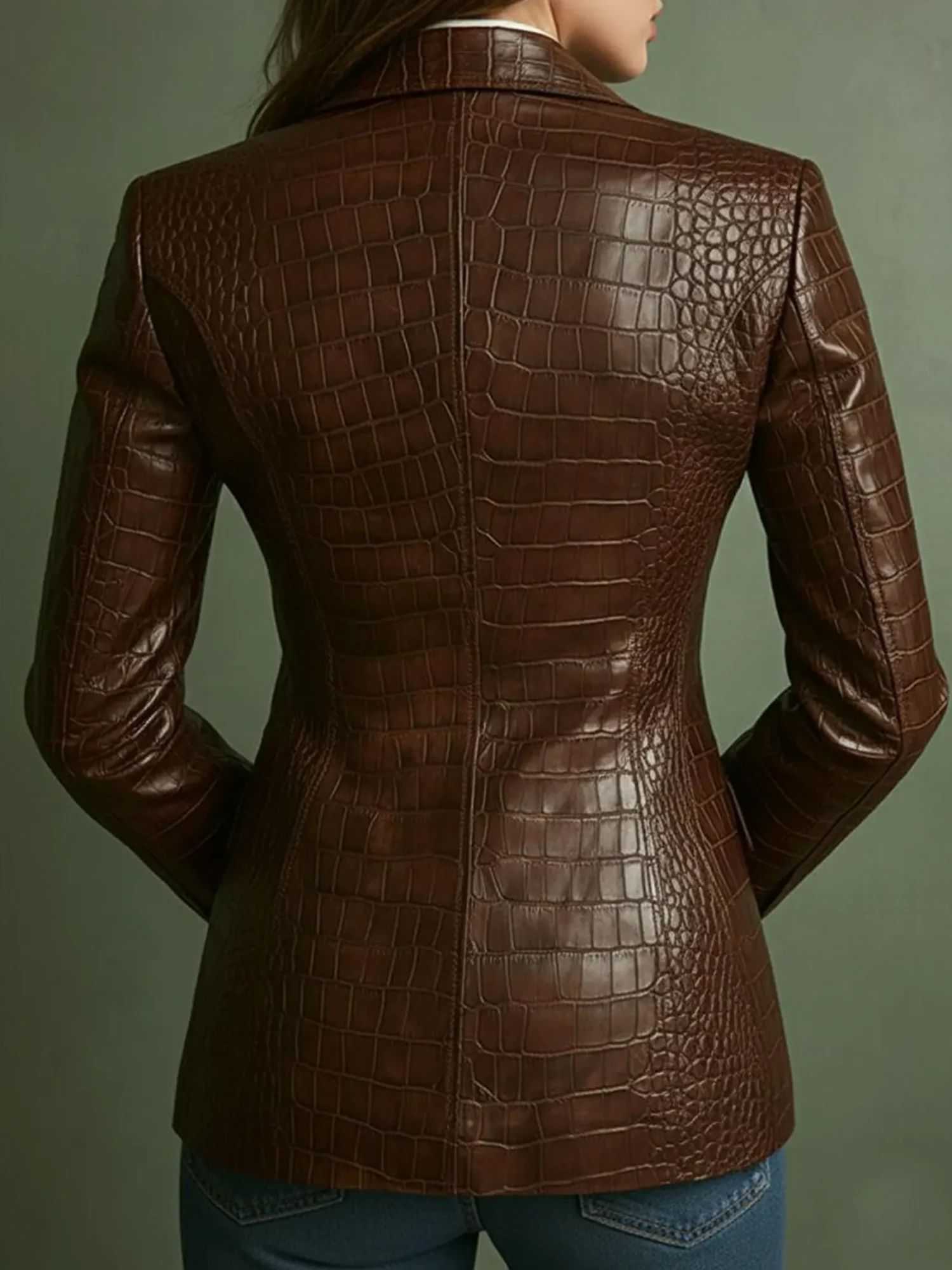 Urban Plain Lapel Collar Faux Leather Coat