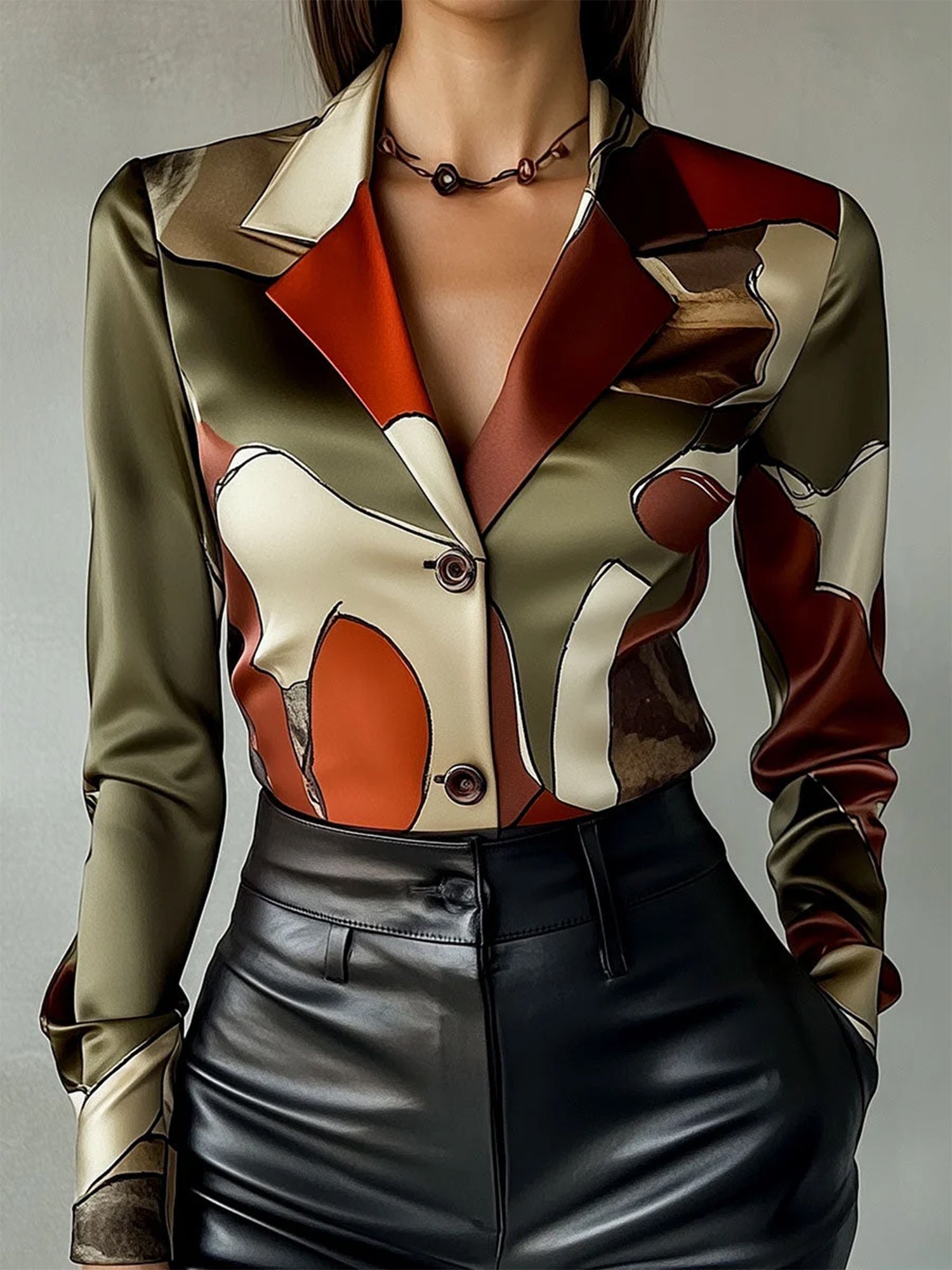 Urban Abstract Graphic Printing Lapel Collar Shirt