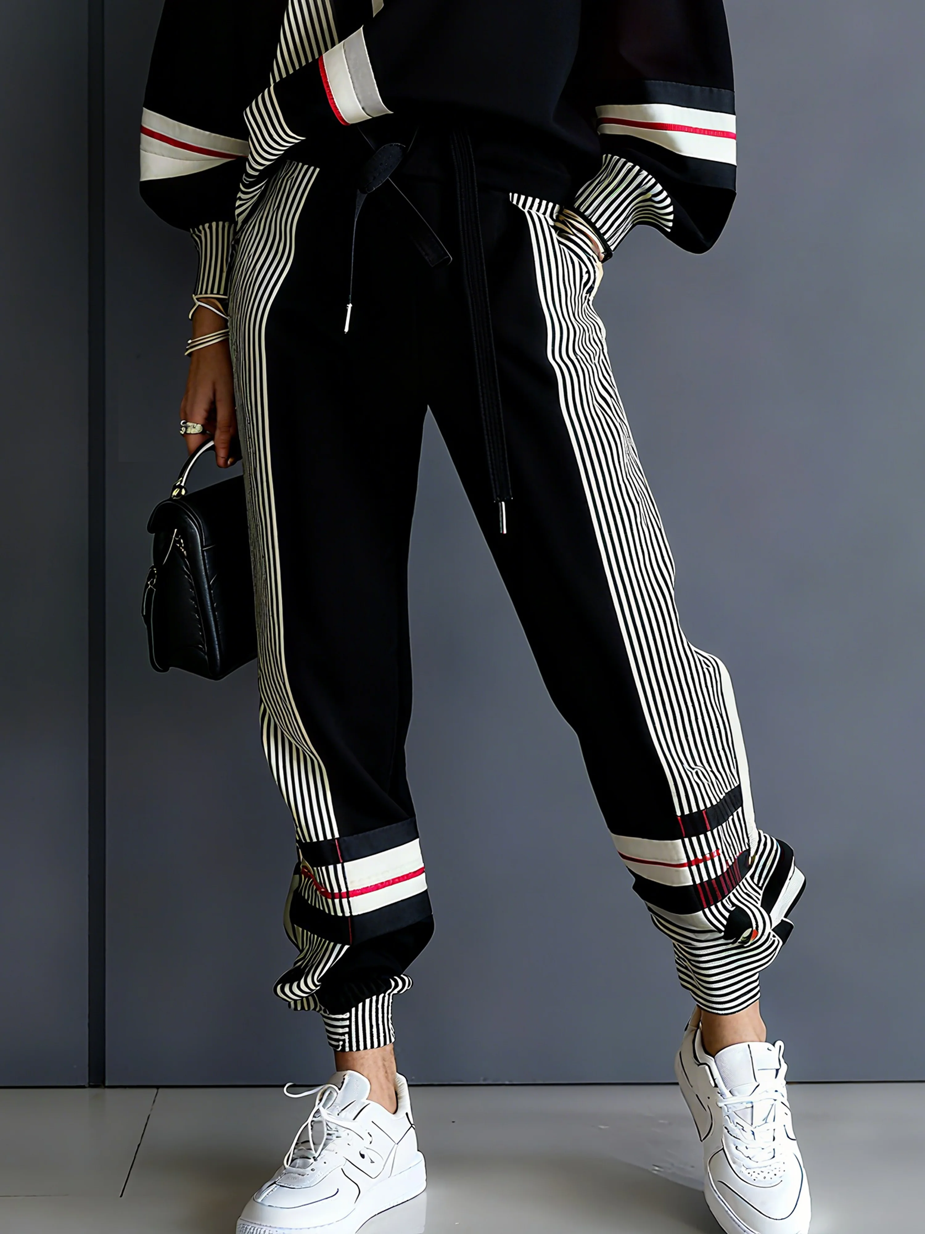 Casual Colorblock Ankle Cuffed Pants