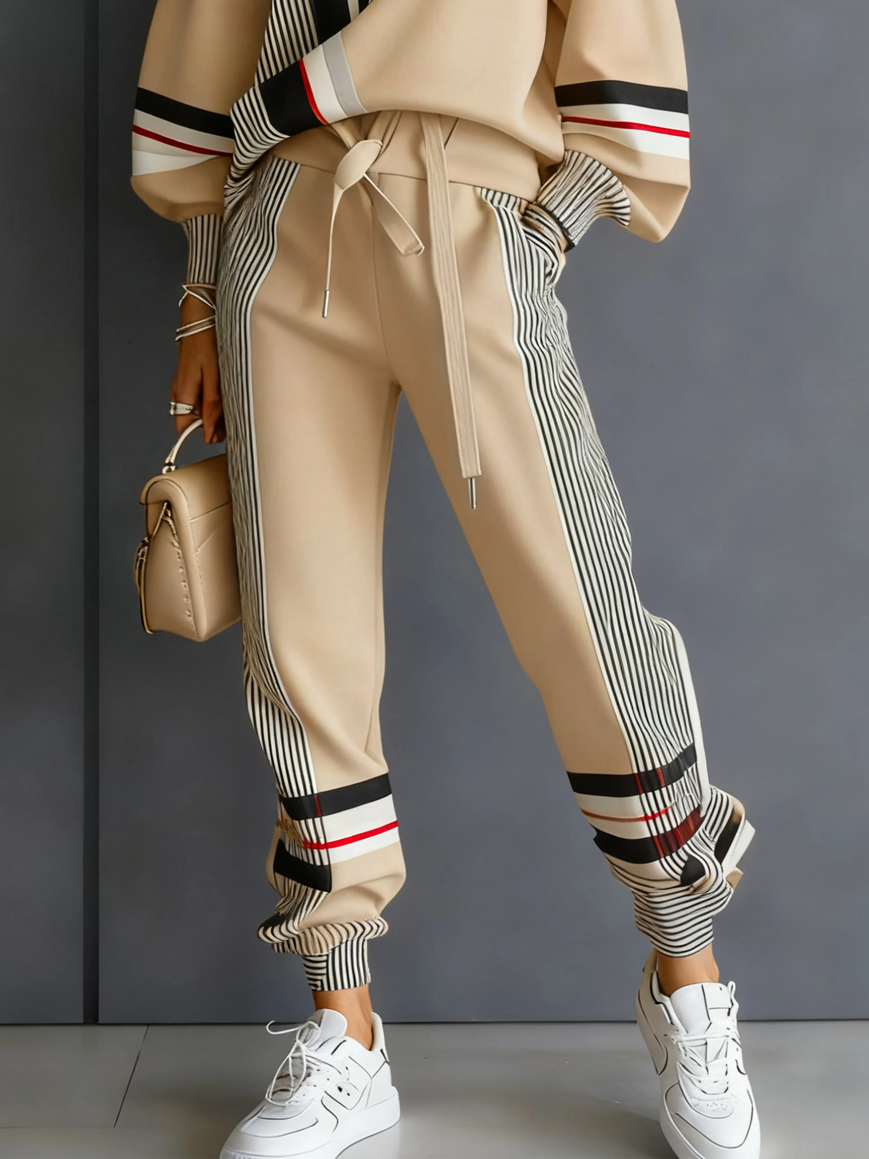 Casual Colorblock Ankle Cuffed Pants