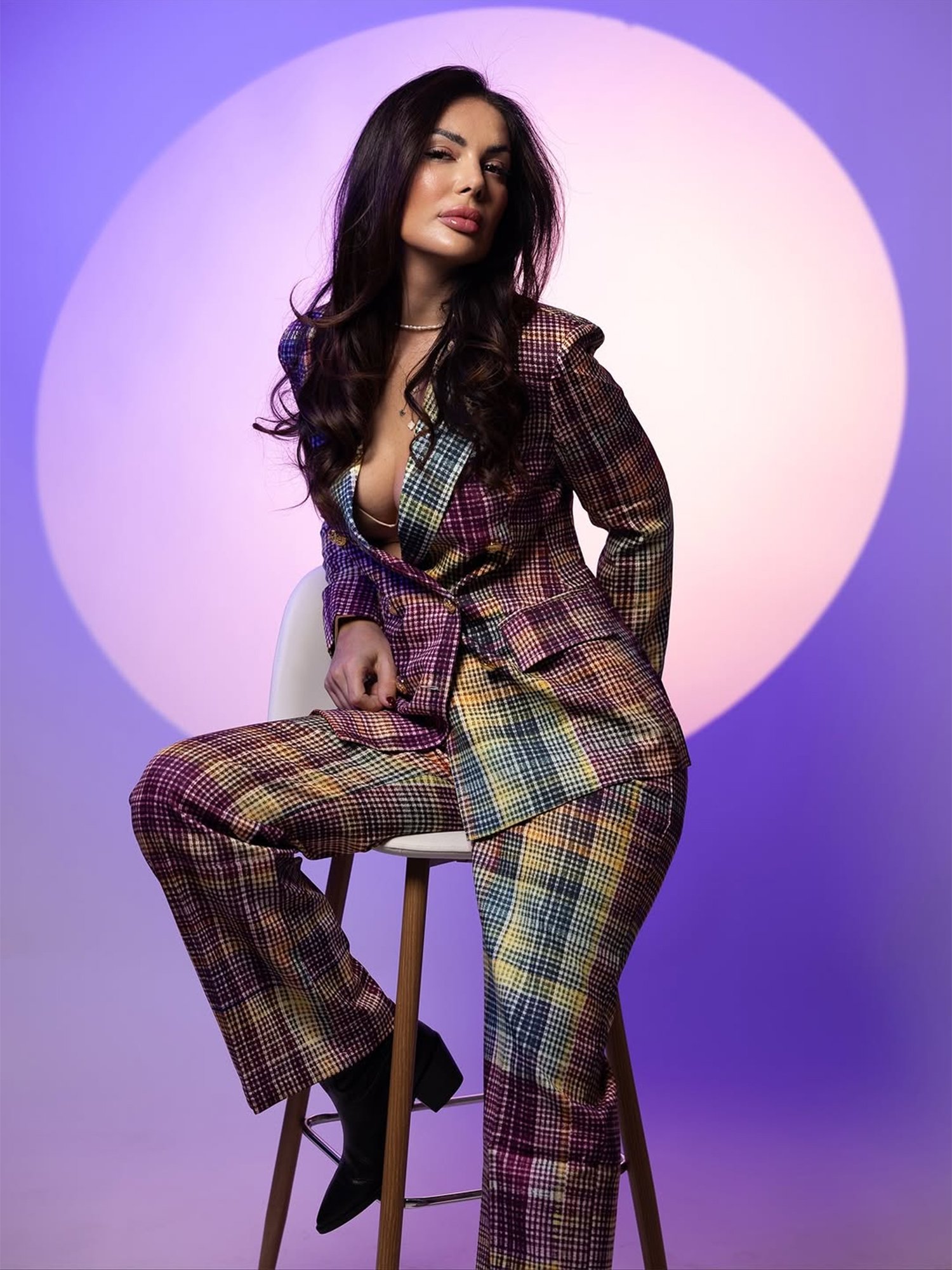 Urban Multi-Plaid Lapel Blazer