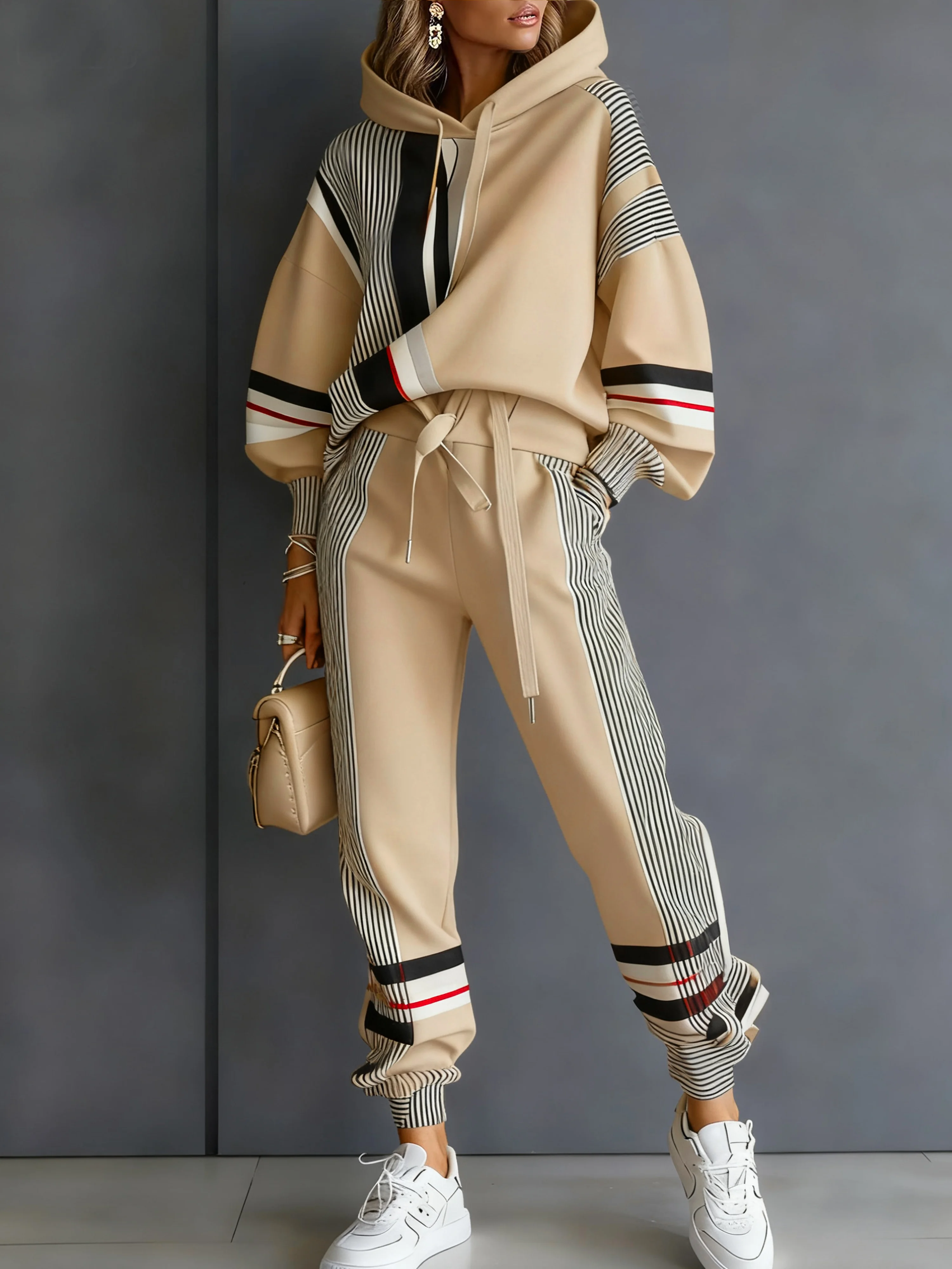 Casual Colorblock Ankle Cuffed Pants