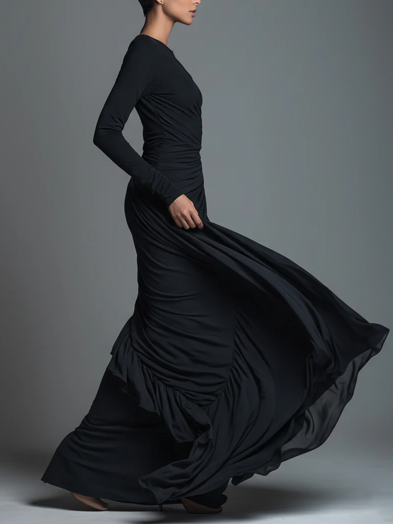 Urban Plain Printing Crew Neck Maxi Dress