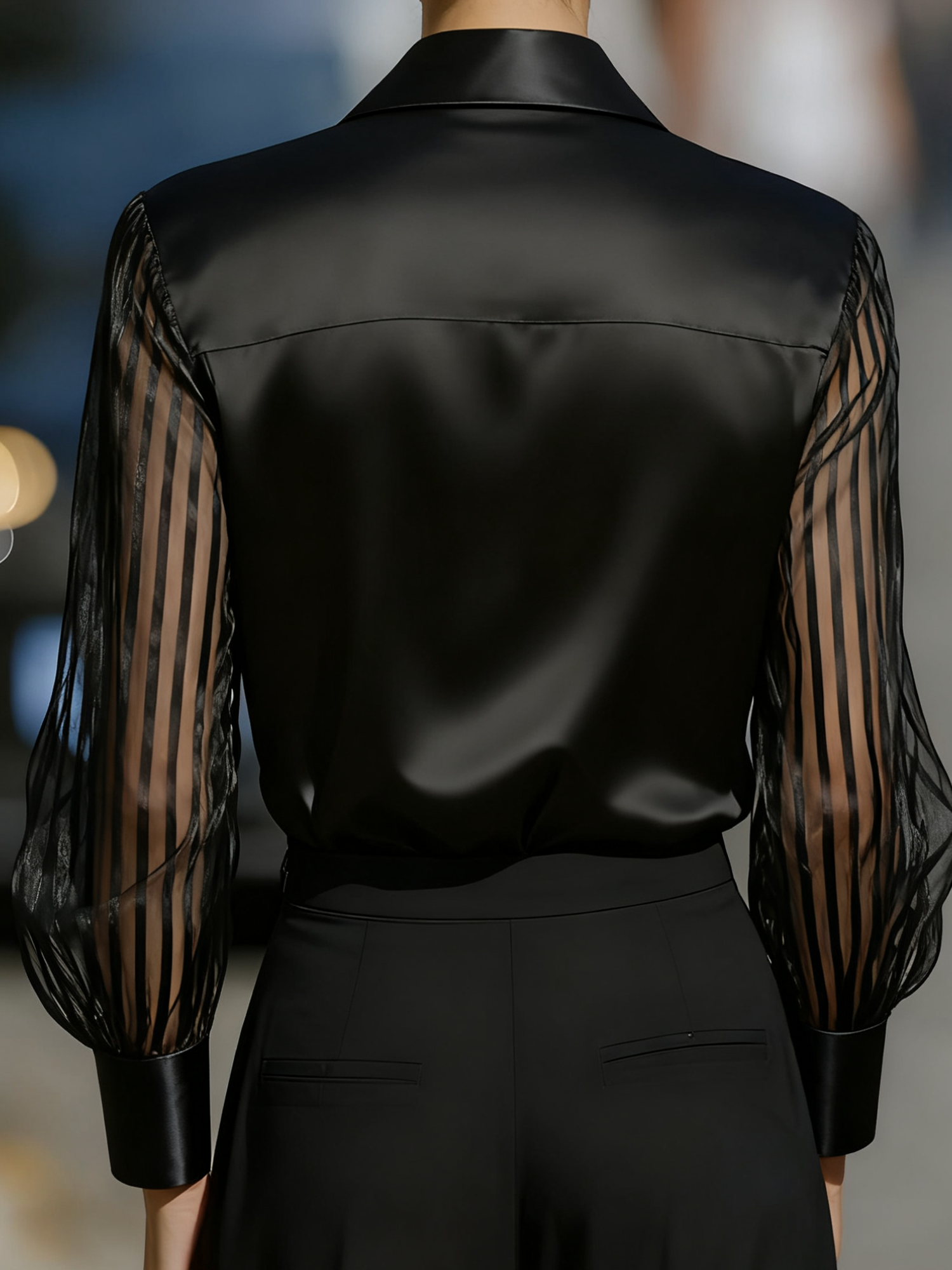 Satin Urban Plain Shirt Collar Shirt