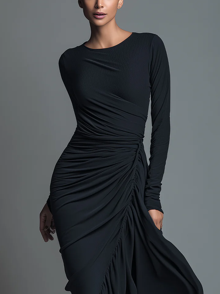 Urban Plain Printing Crew Neck Maxi Dress