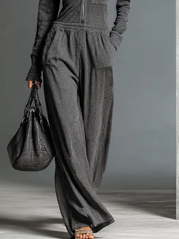 Urban Zipper Plain Hoodie Jumpsuit