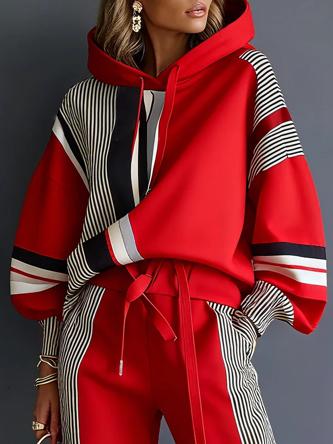 Plus Size Casual Geometric Hoodie Raglan Sleeves Hoodie