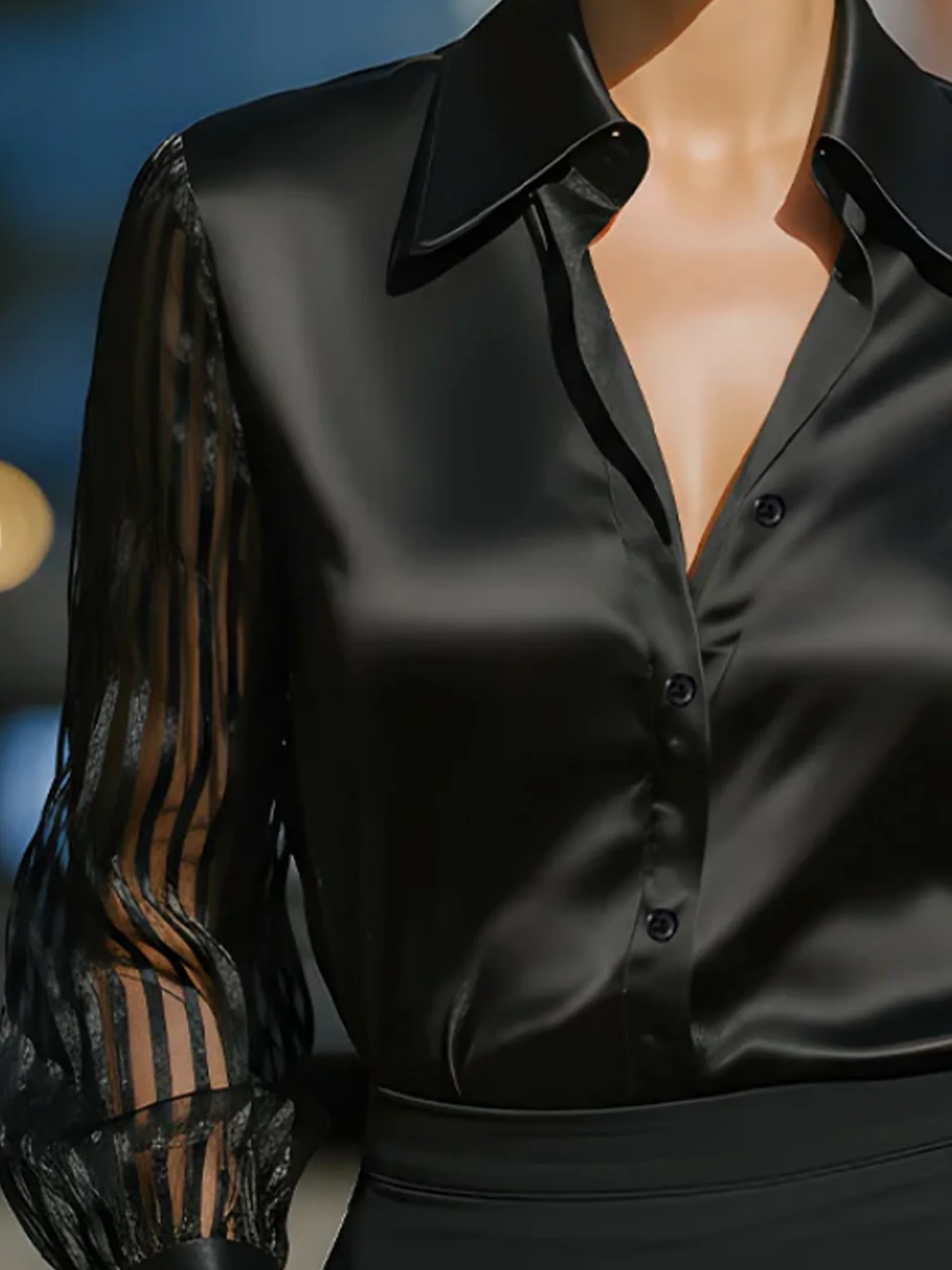 Satin Urban Plain Shirt Collar Shirt