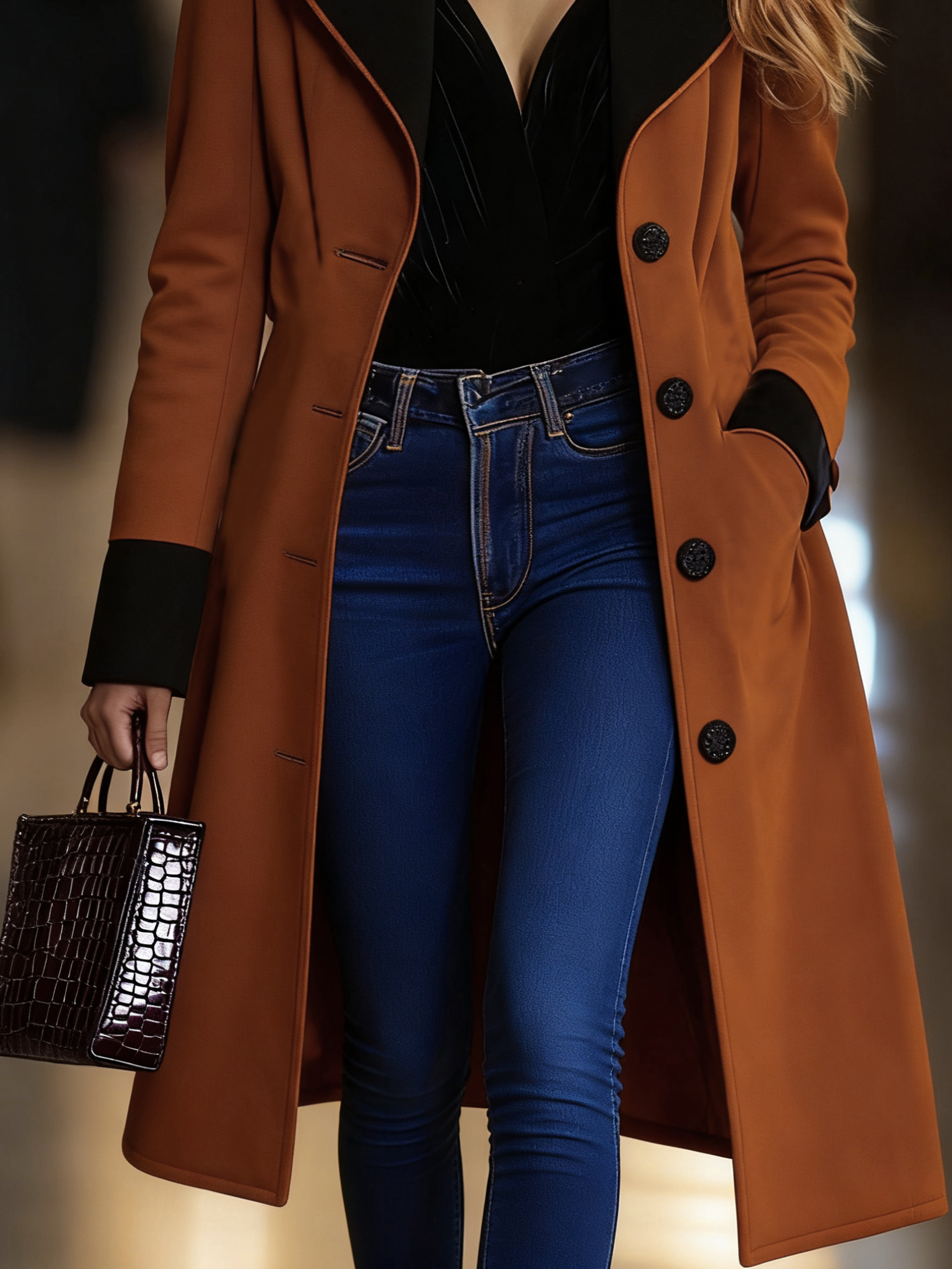 Urban Buttoned Color Block Suede Coat