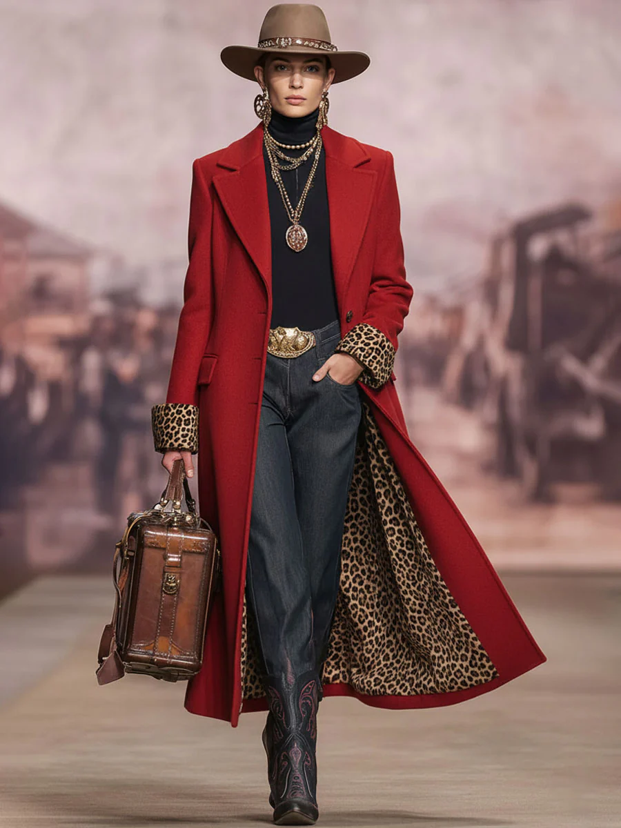 Urban Buttoned Color Block Lapel Collar Coat