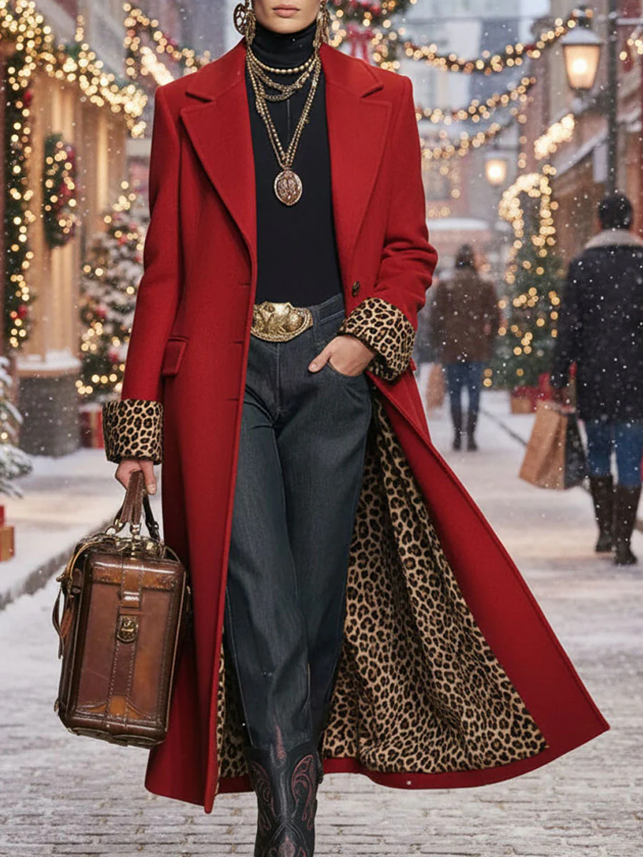 Urban Buttoned Color Block Lapel Collar Coat