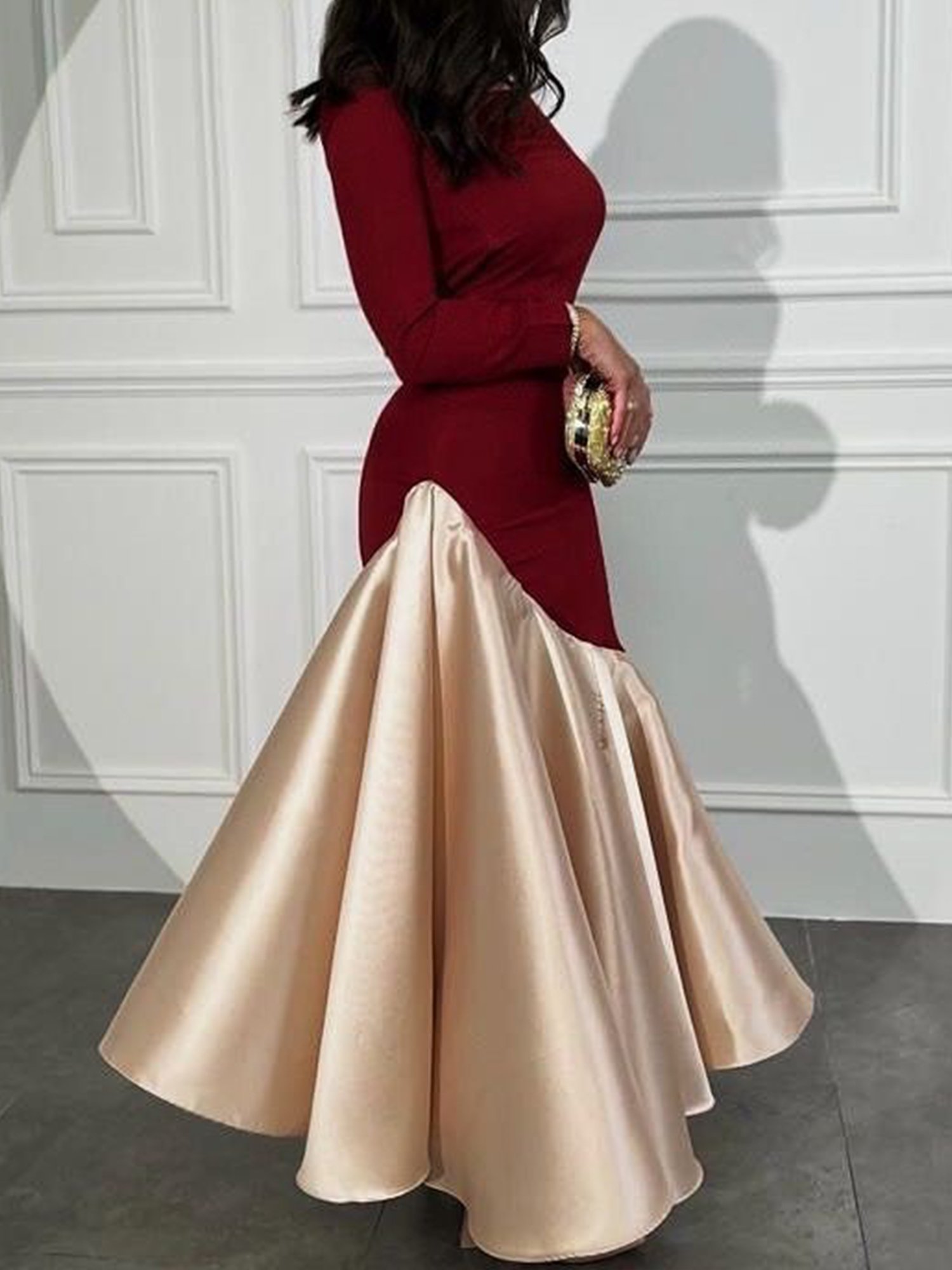 Elegant Color Block Irregular Craftsmanship Boat Neck Party Maxi Dress