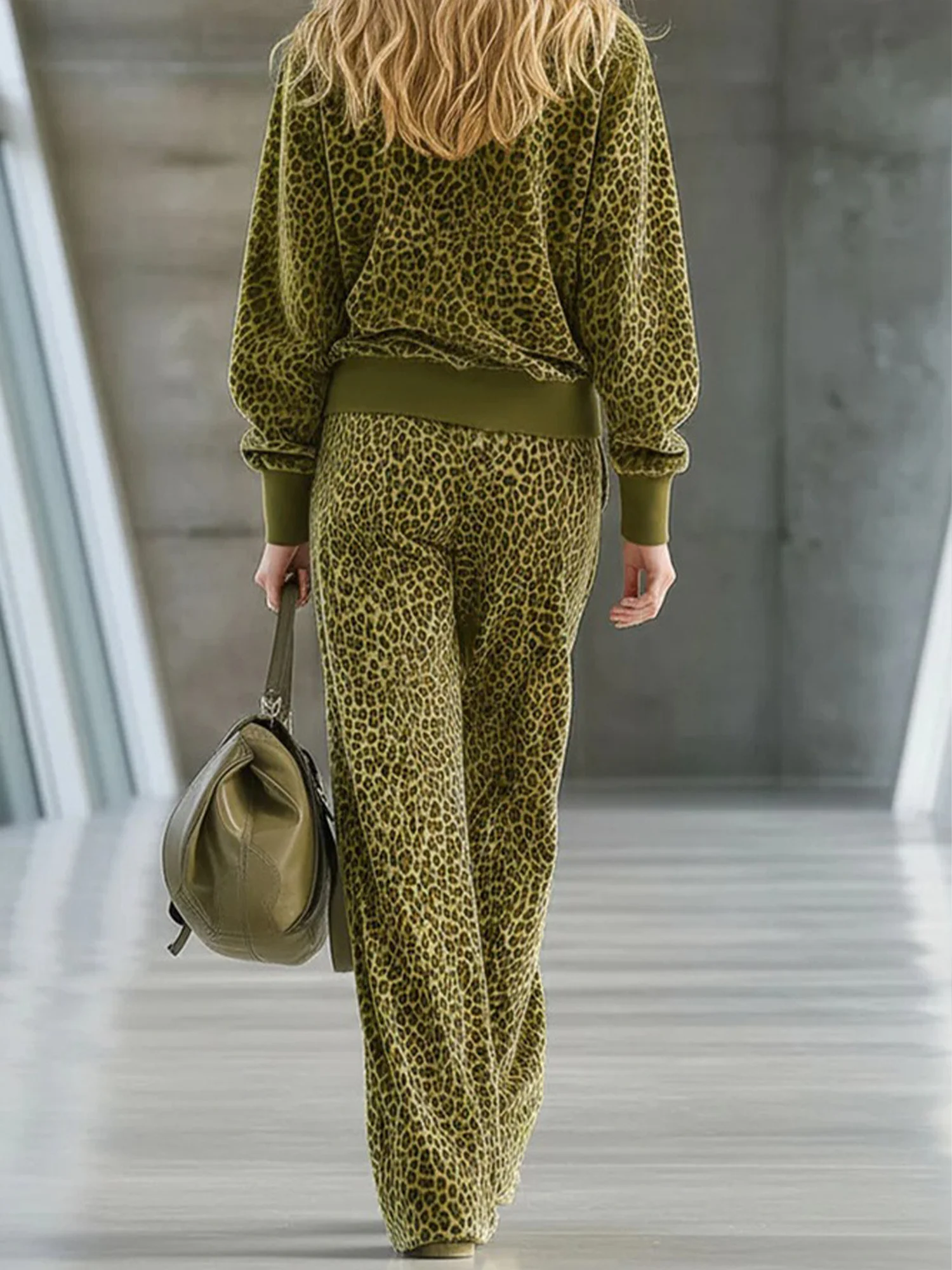 Urban Leopard Printing Shawl Collar Fur Collar Sweatshirt