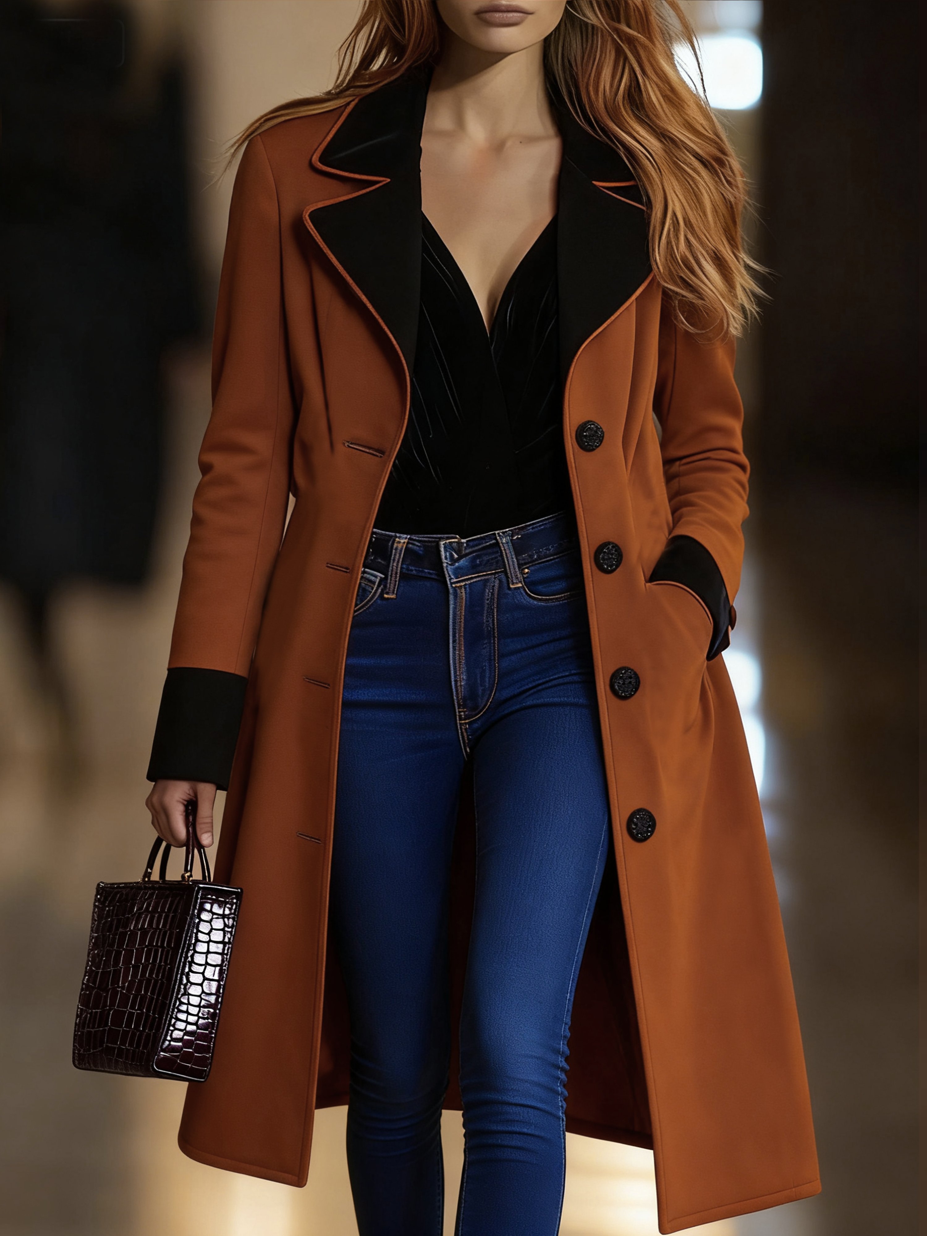 Urban Buttoned Color Block Suede Coat