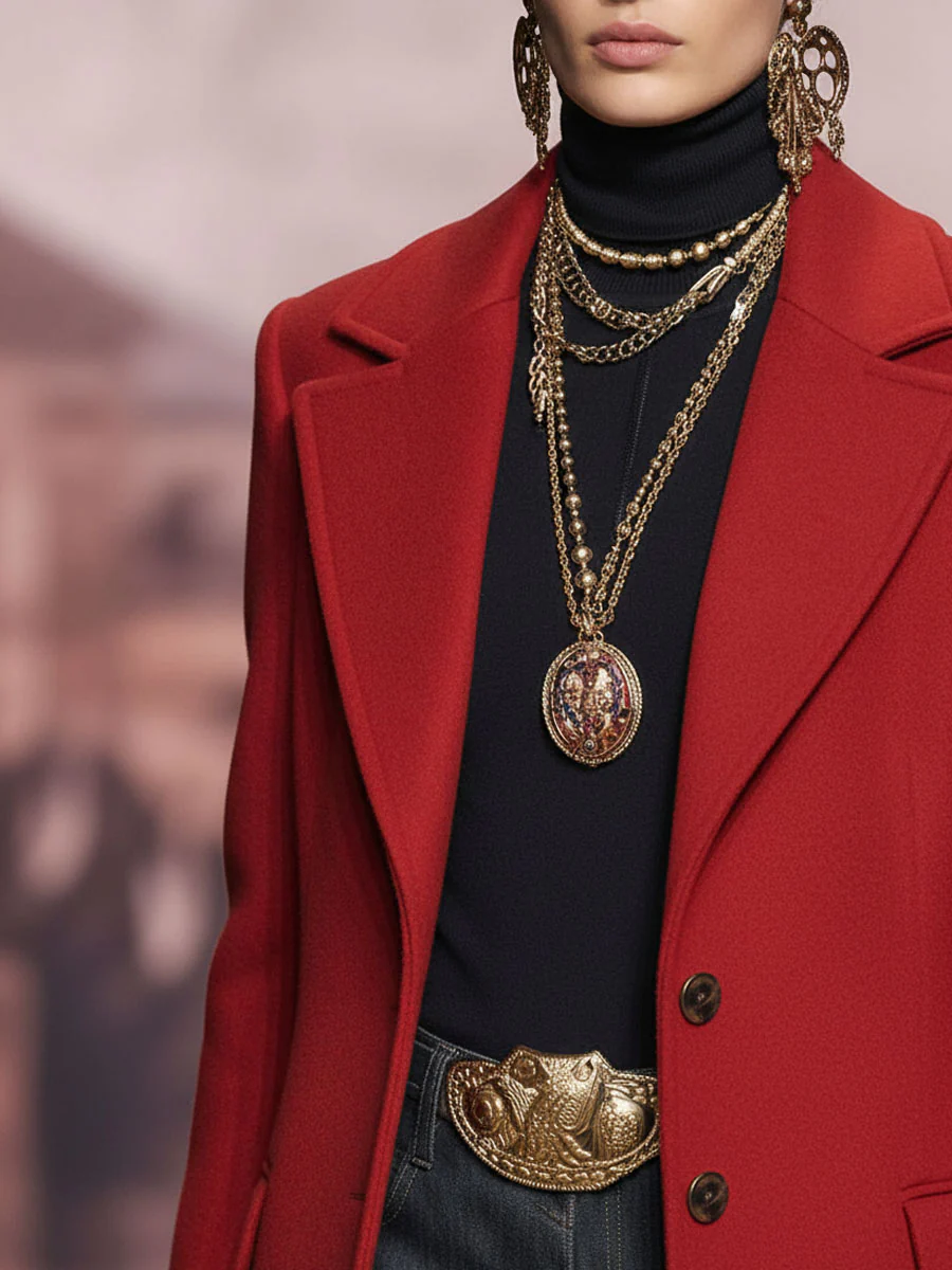 Urban Buttoned Color Block Lapel Collar Coat