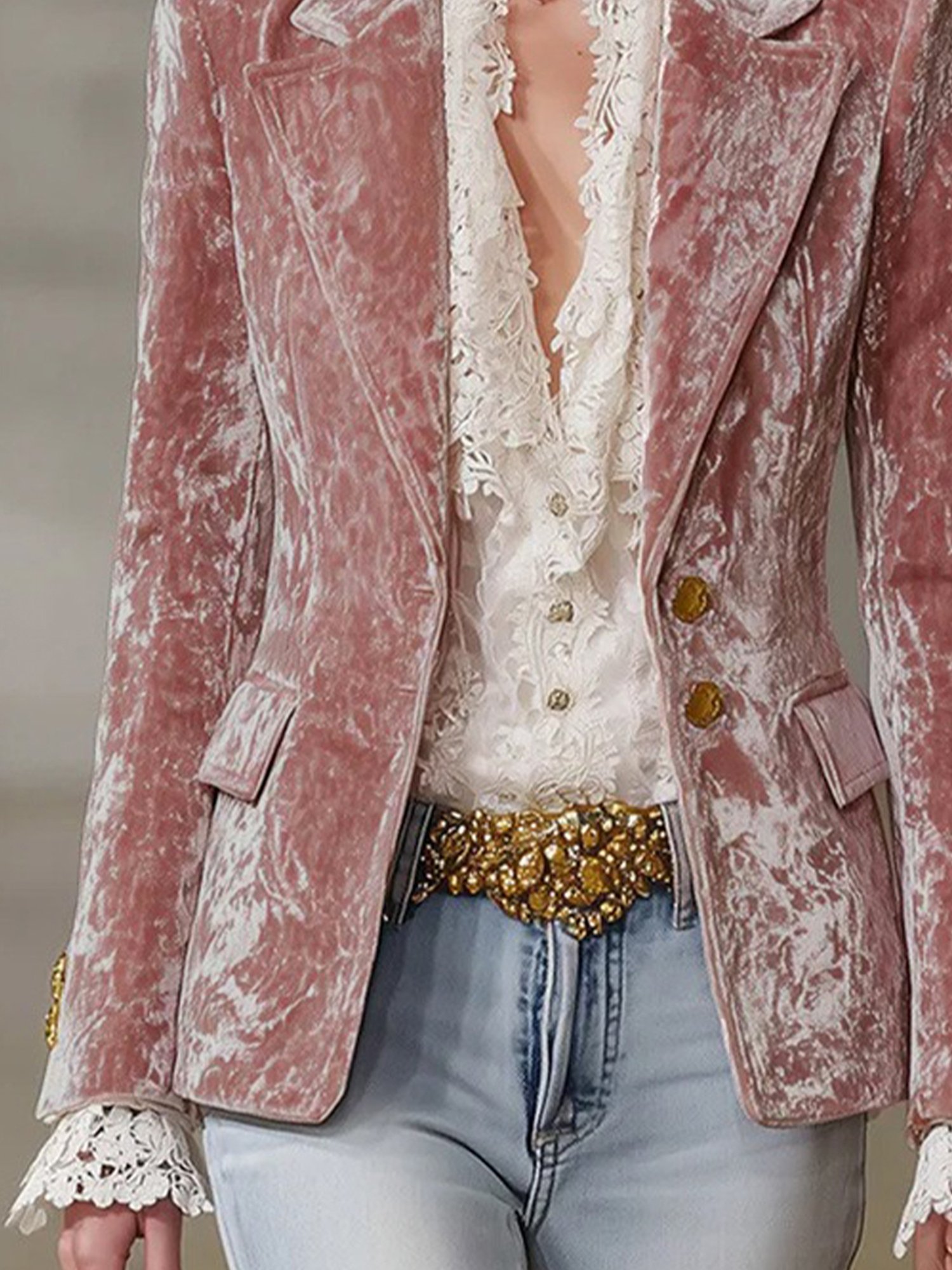 Urban Velvete Plain Lapel Collar Blazer