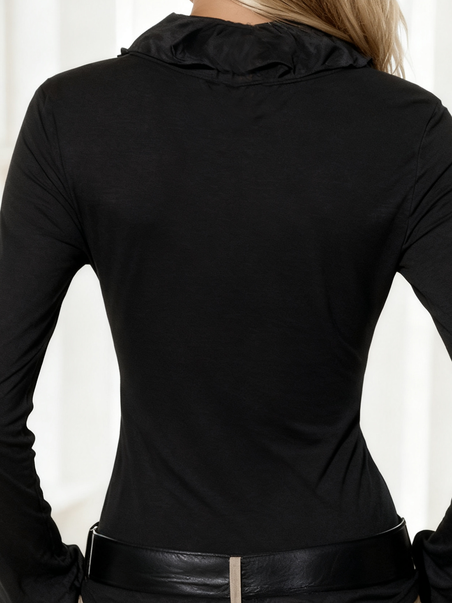 Elegant Plain Lotus Leaf Collar Blouse