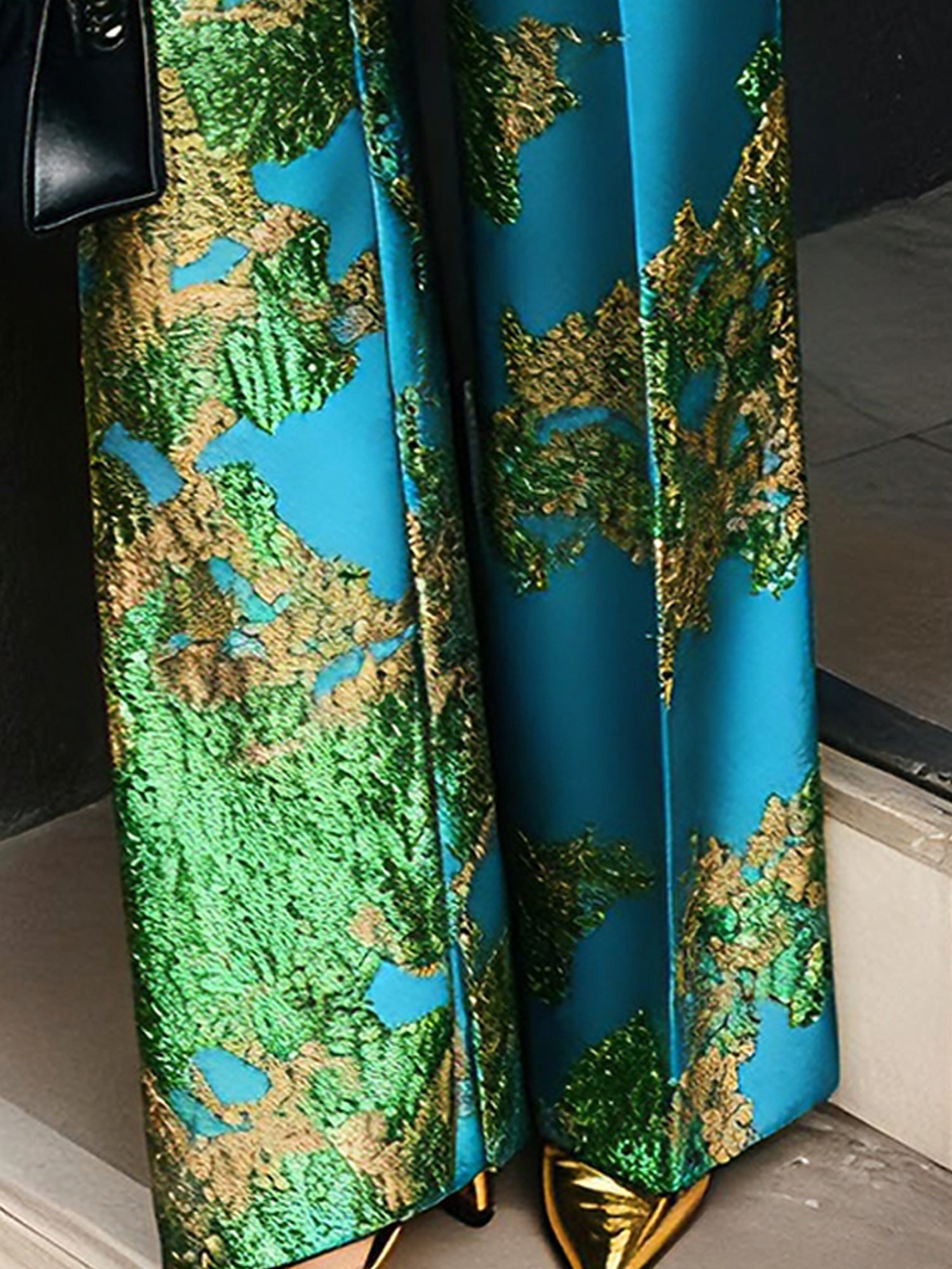 Elegant Random Print Jacquard Wide Leg Pants