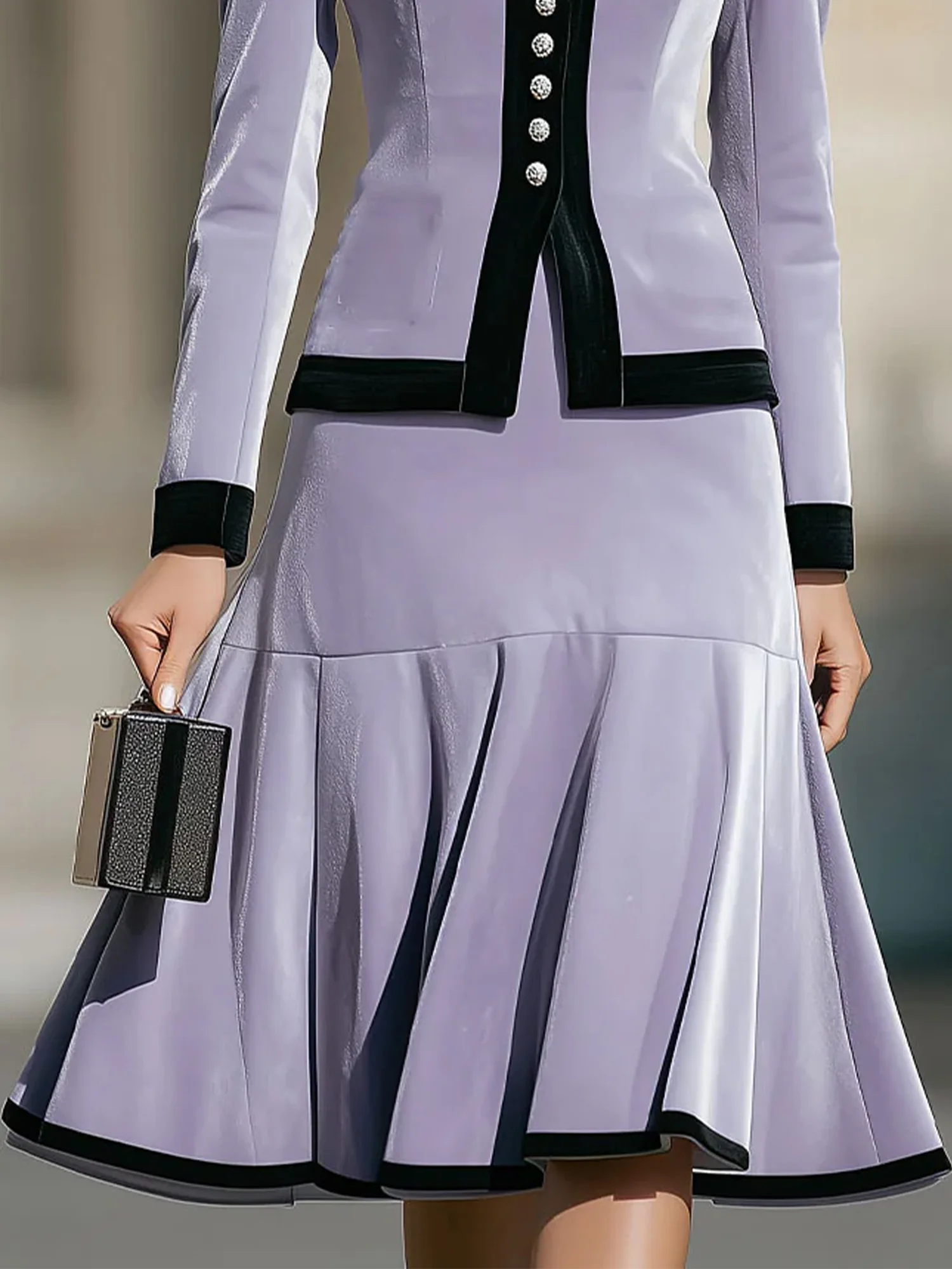 Urban Velvet Color Block Knee Length Skirt