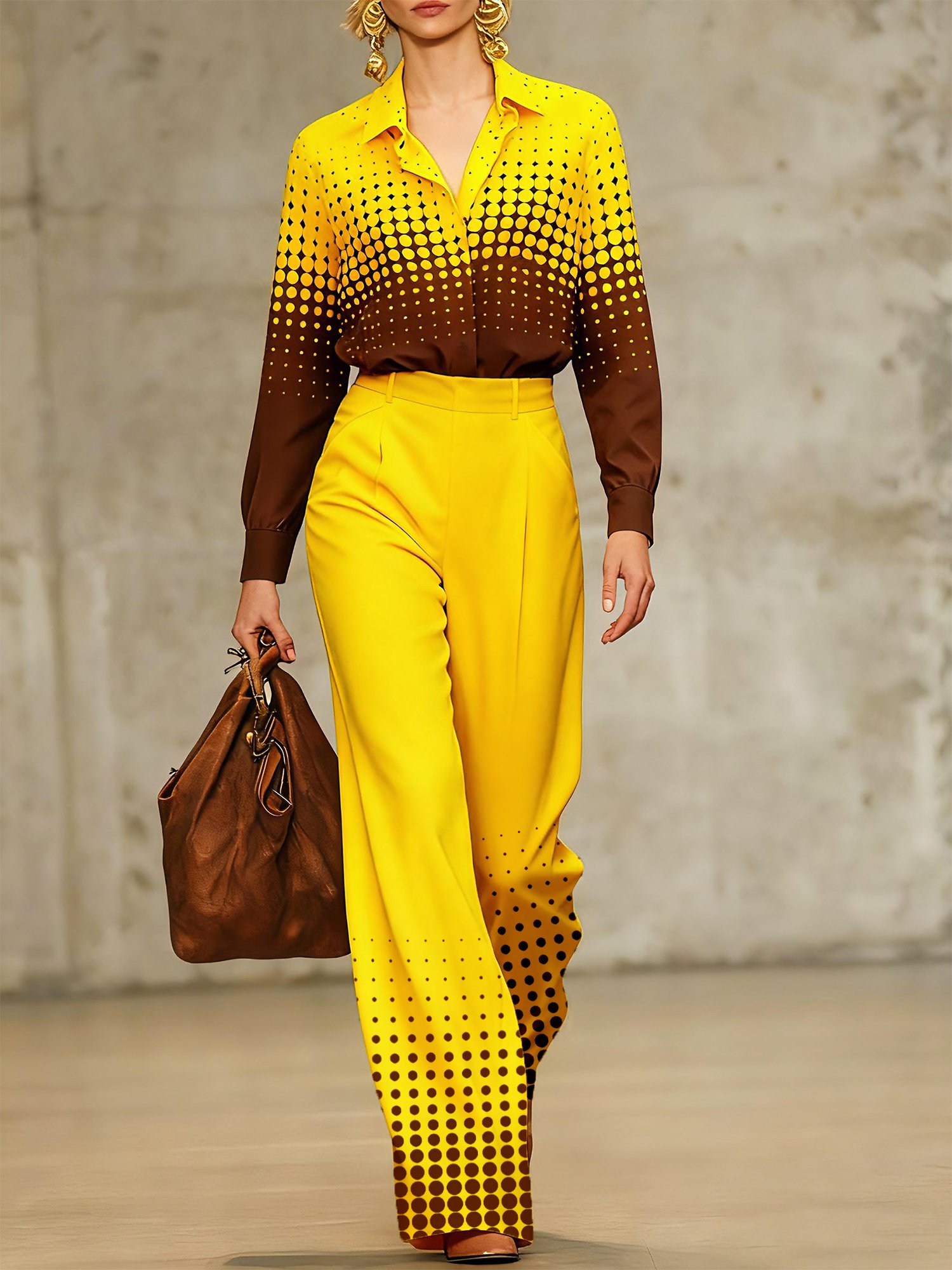 Urban Polka Dots Printing Shirt Collar Shirt