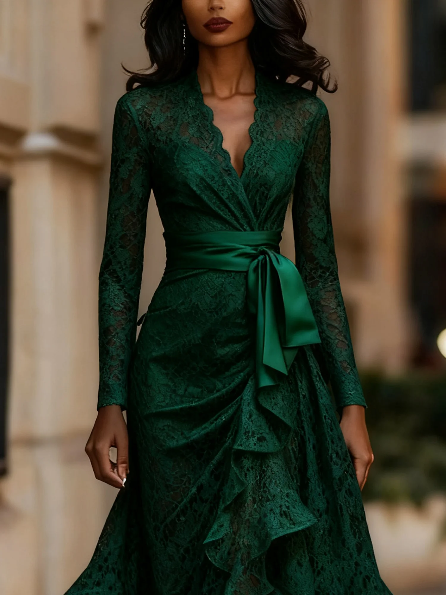 Elegant Plain Peplum Cross Neck Party Maxi Dress