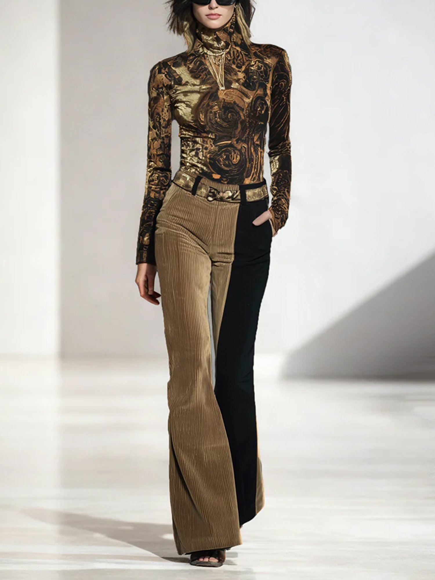 Urban Random Print Printing Turtleneck T-shirt