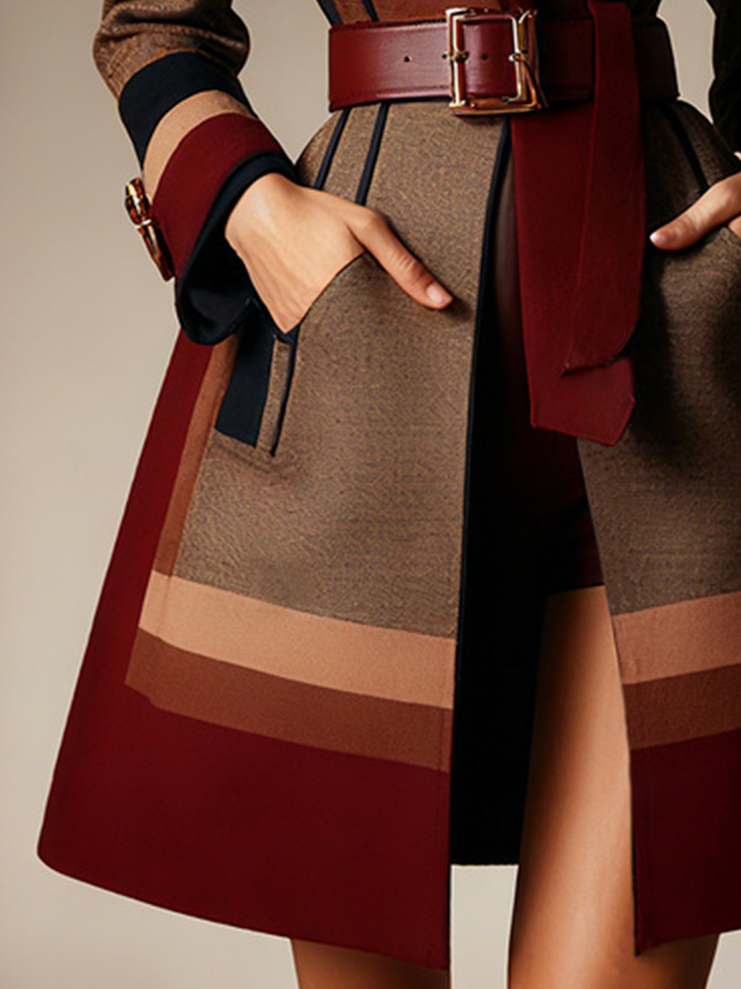 Urban Printing Plaid Lapel Collar Coat With Belt