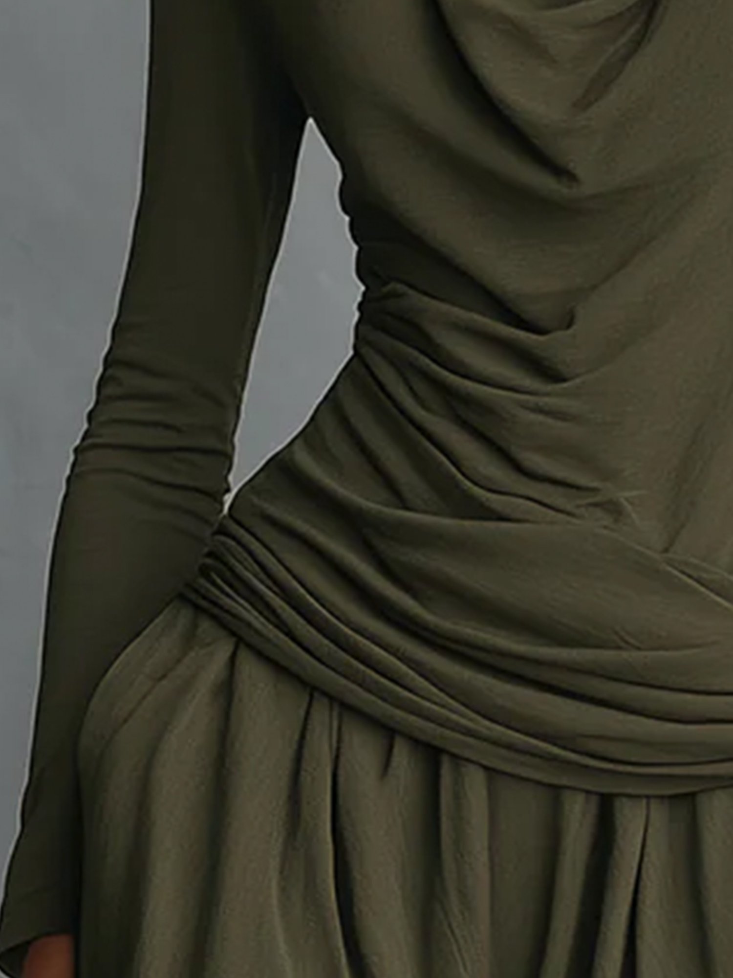 Casual Plain Ruched Cowl Neck T-shirt