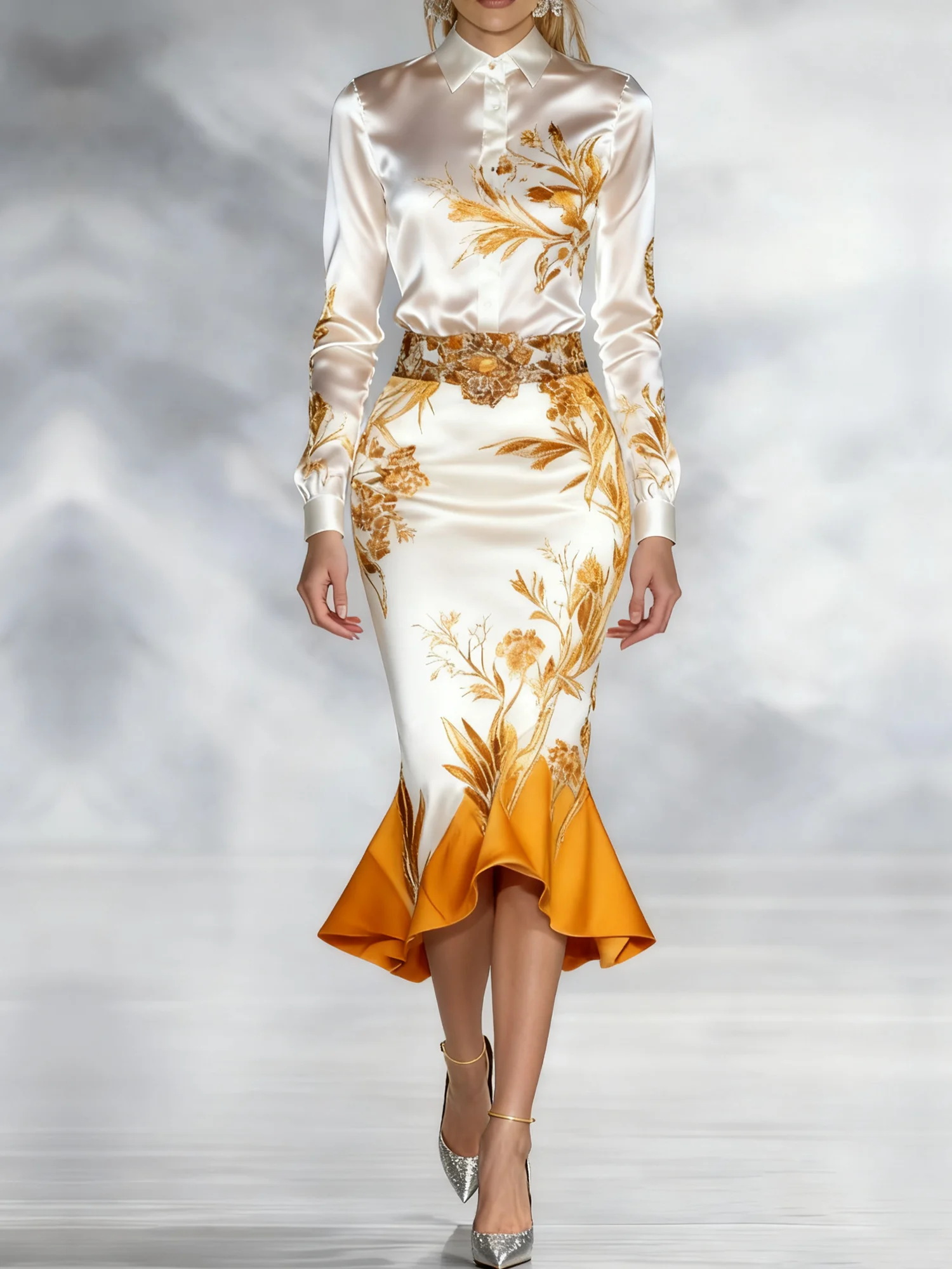 Elegant Floral Midi Skirt