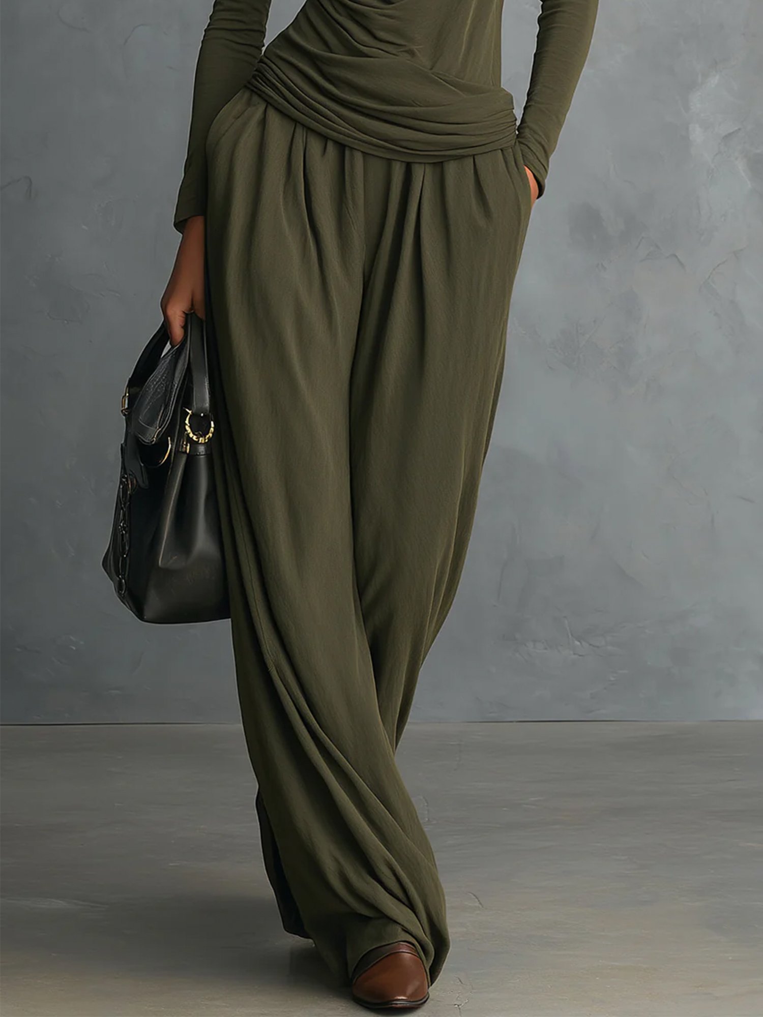 Casual Plain Wide Leg Pants