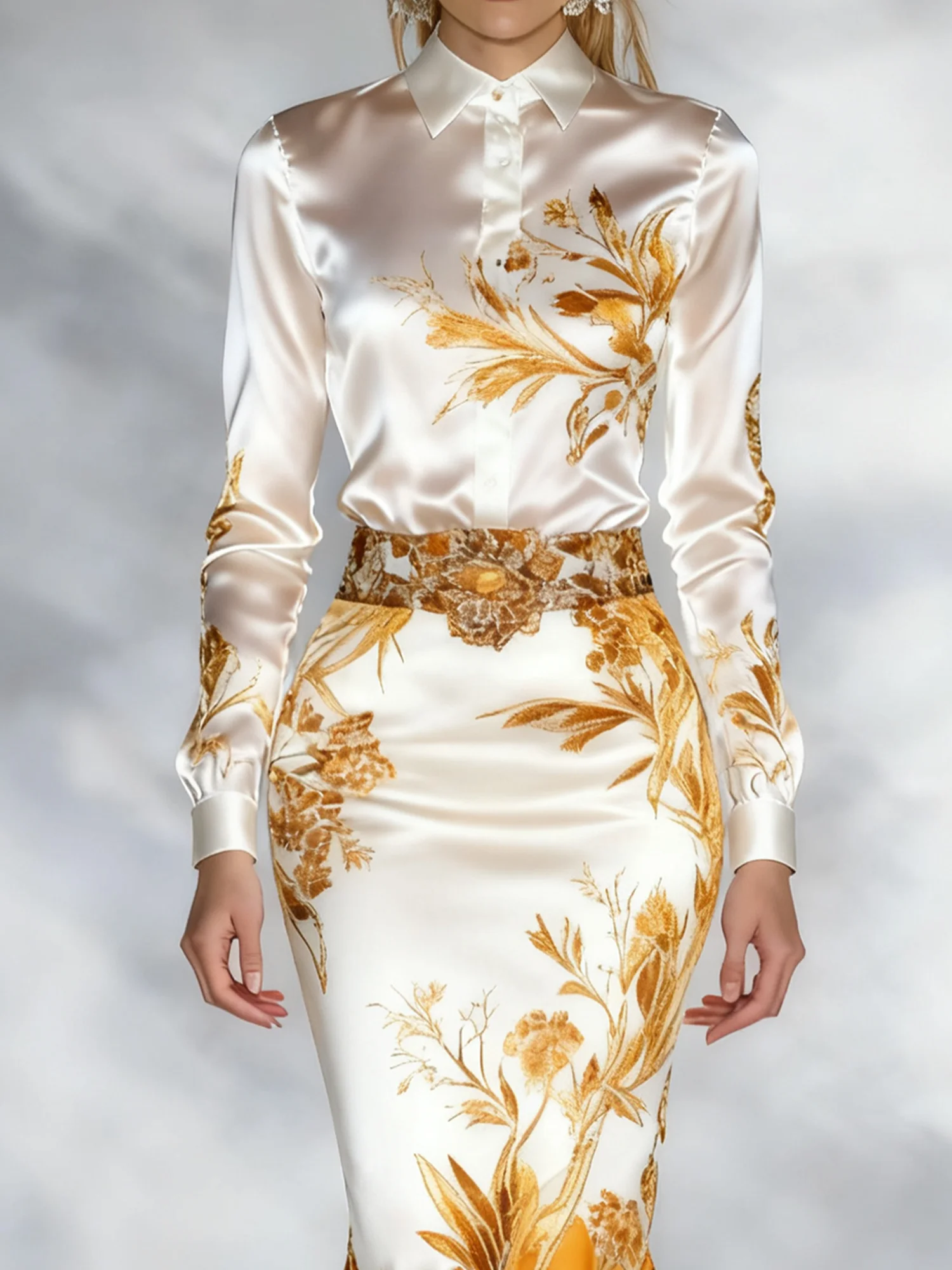 Elegant Floral Shirt Collar Shirt