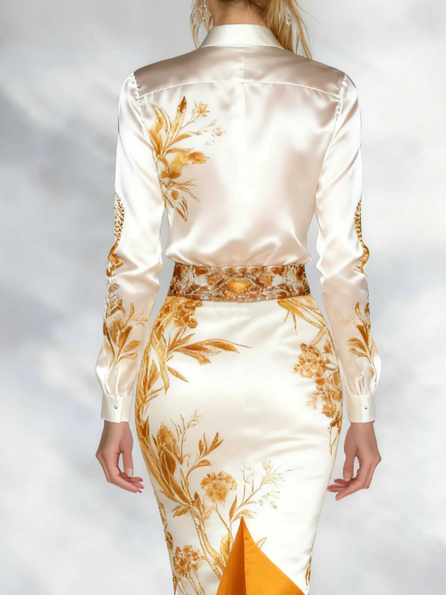 Elegant Floral Shirt Collar Shirt