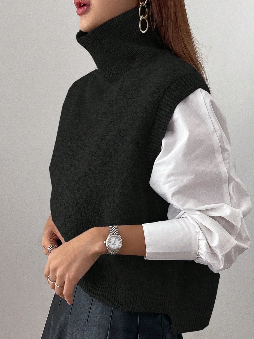 Urban Plain Mock Neck Sweater No Shirt