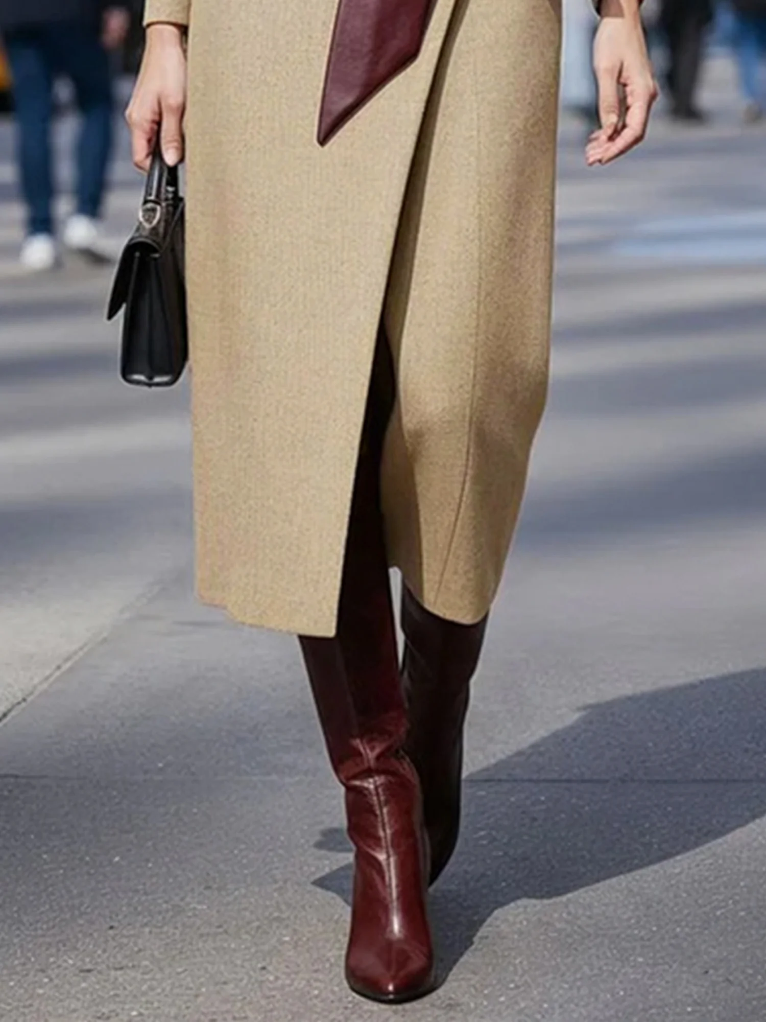 Urban Plain Irregular Craftsmanship Midi Dress With Belt