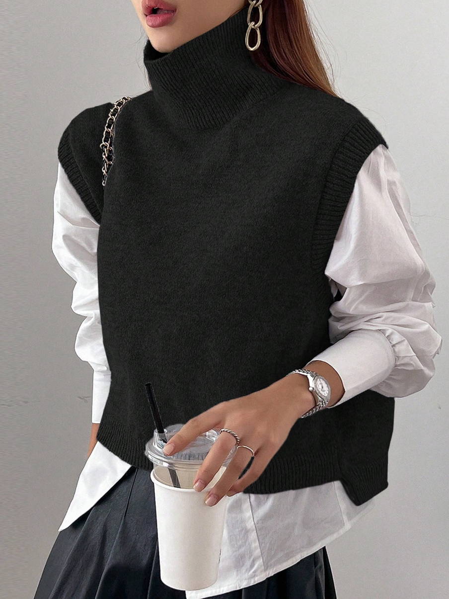 Urban Plain Mock Neck Sweater No Shirt